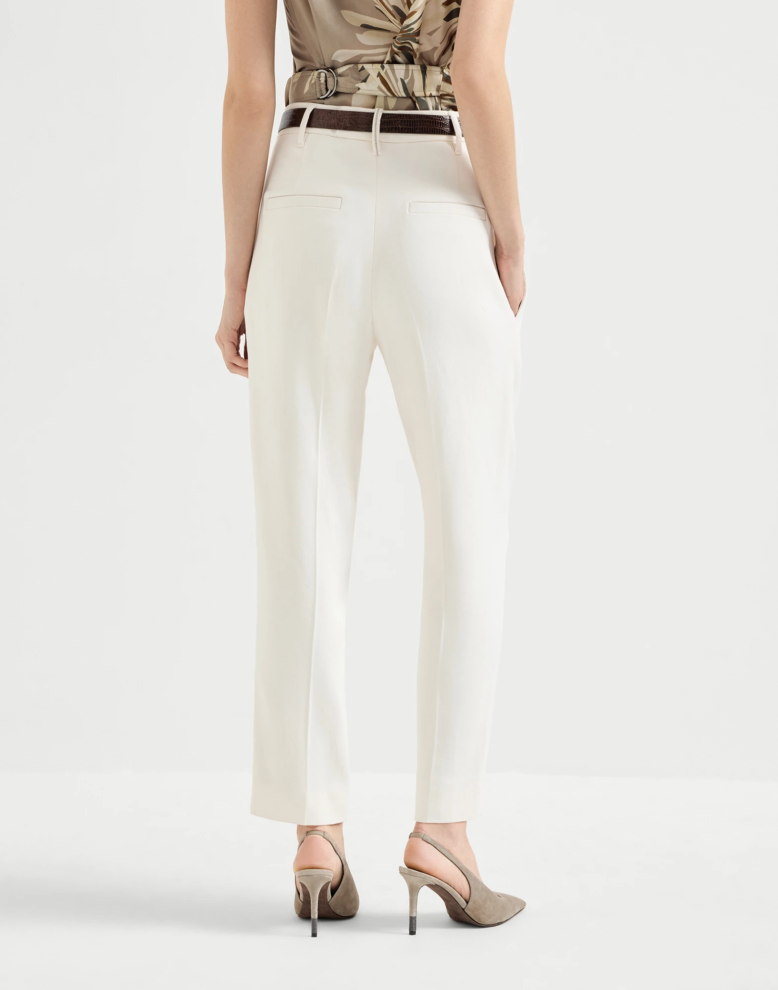 Comfort viscose couture twill slouchy trousers with monili