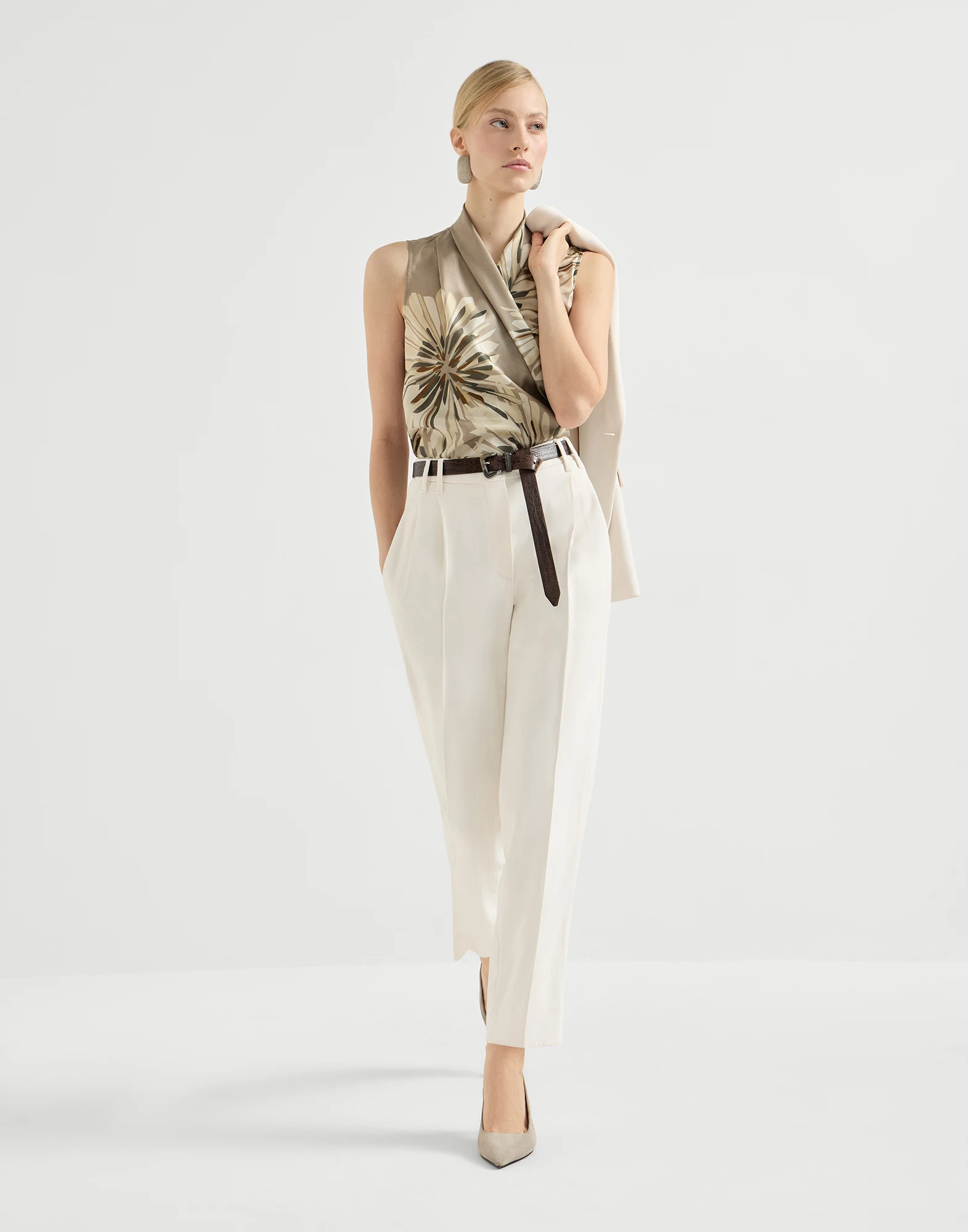 Comfort viscose couture twill slouchy trousers with monili