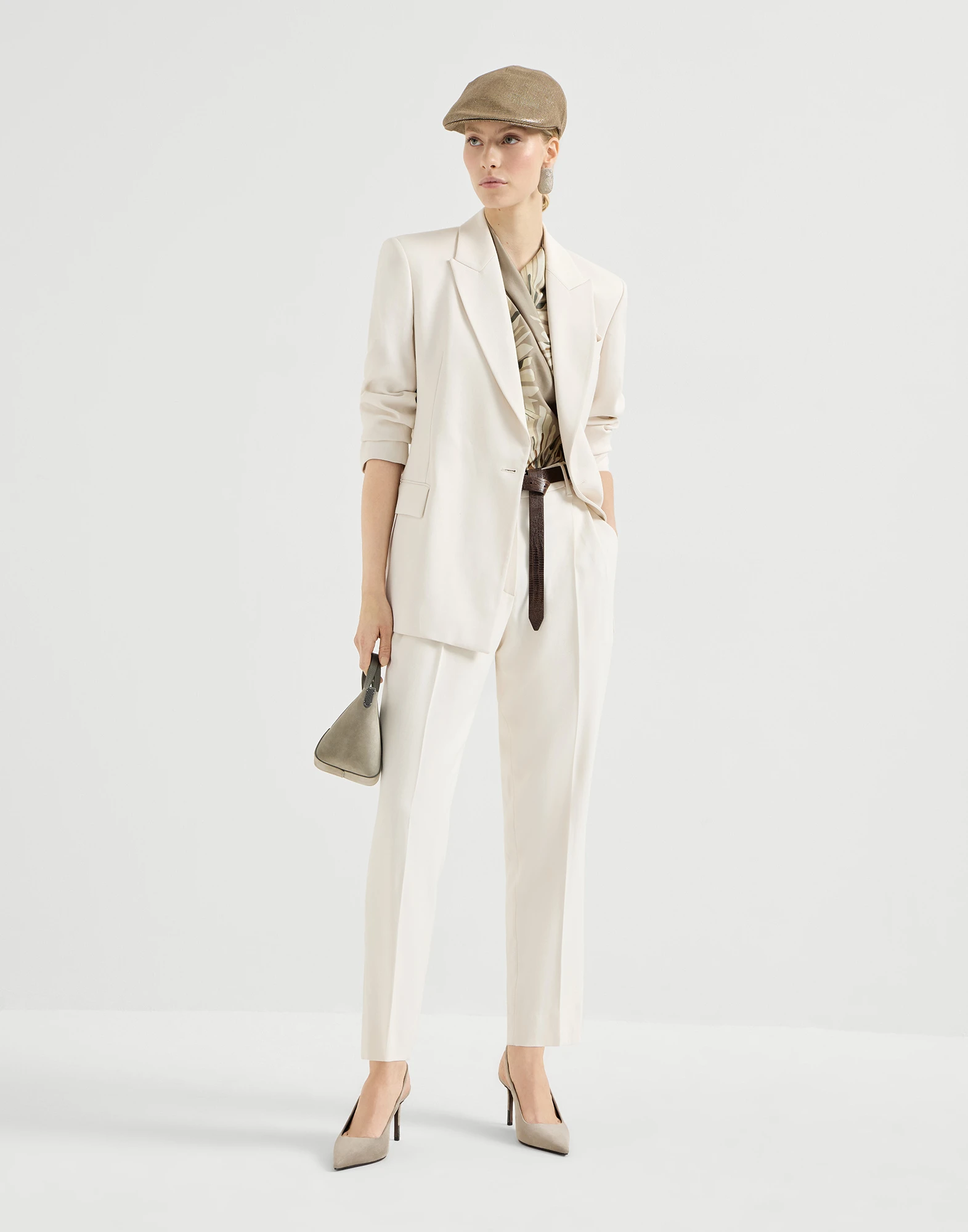 Comfort viscose couture twill slouchy trousers with monili