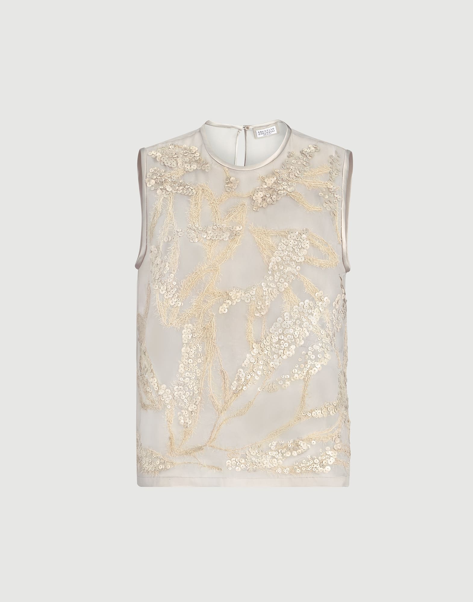 Crispy silk top with dazzling seabed embroidery