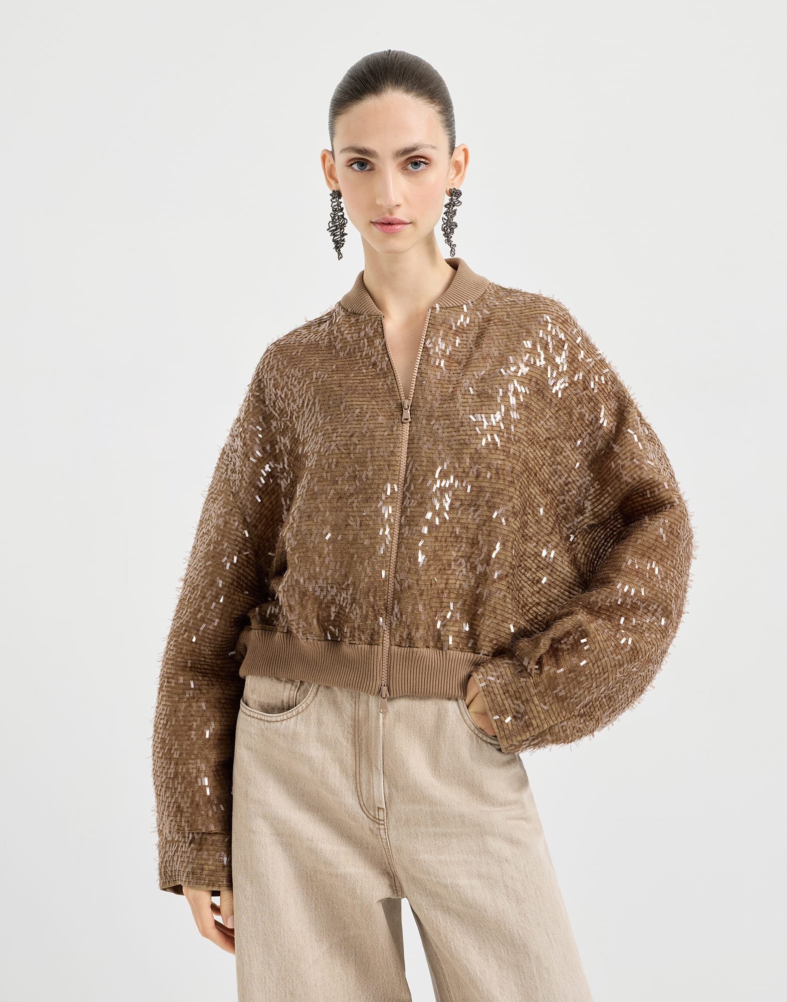 Bomber Dazzling Cascade Embroidery de seda Crispy