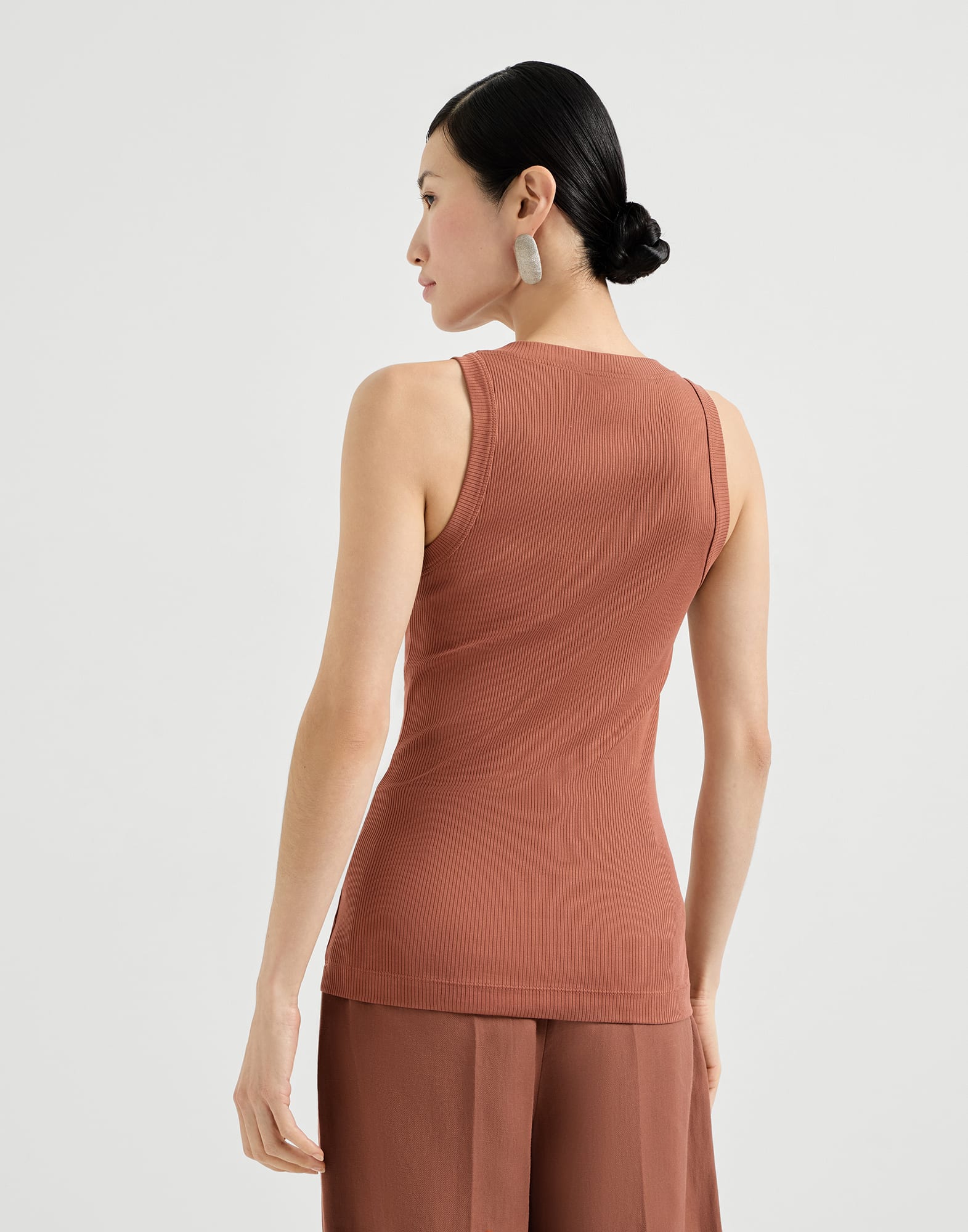 Stretch cotton ribbed jersey top with shiny trim