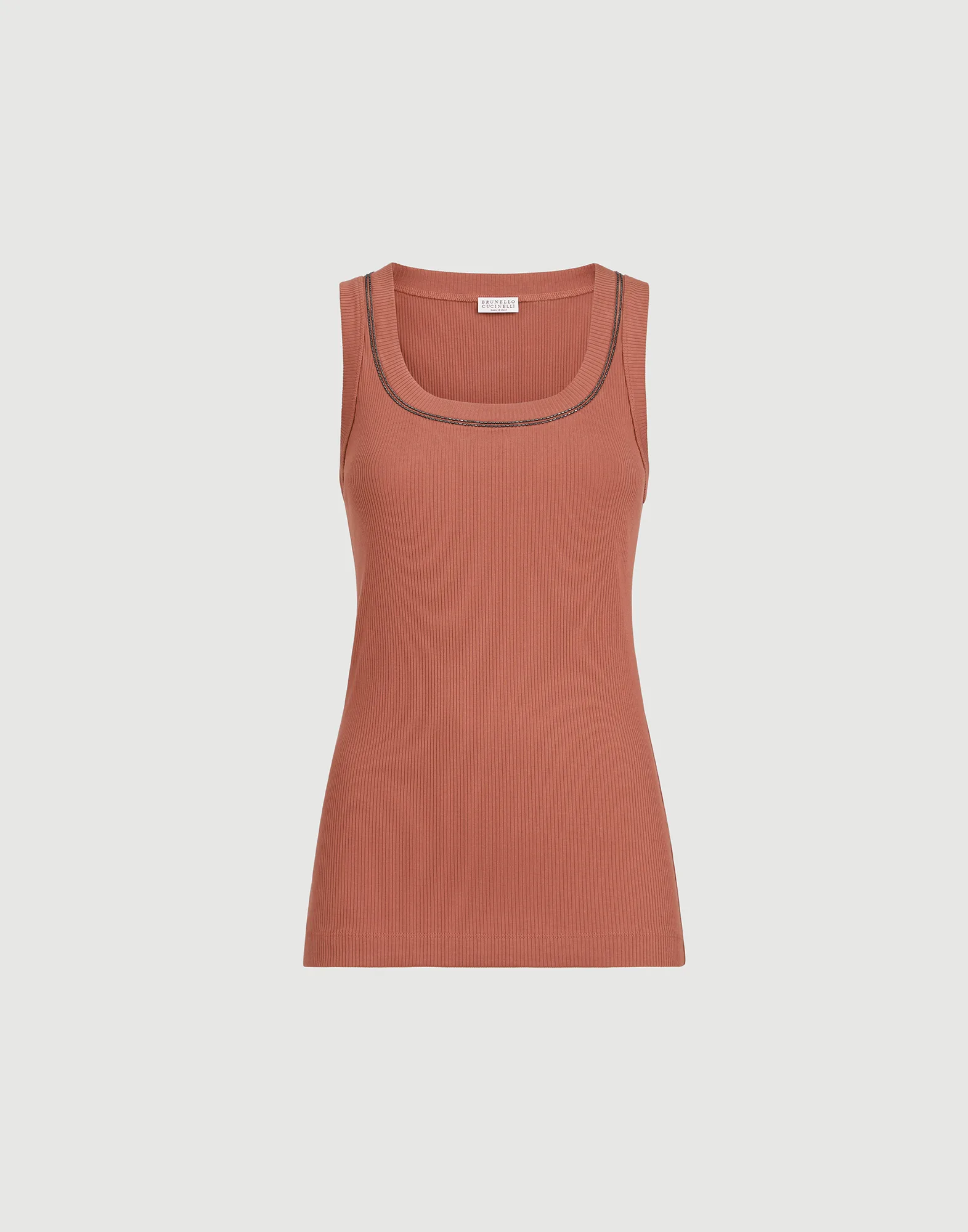 Stretch cotton ribbed jersey top with shiny trim