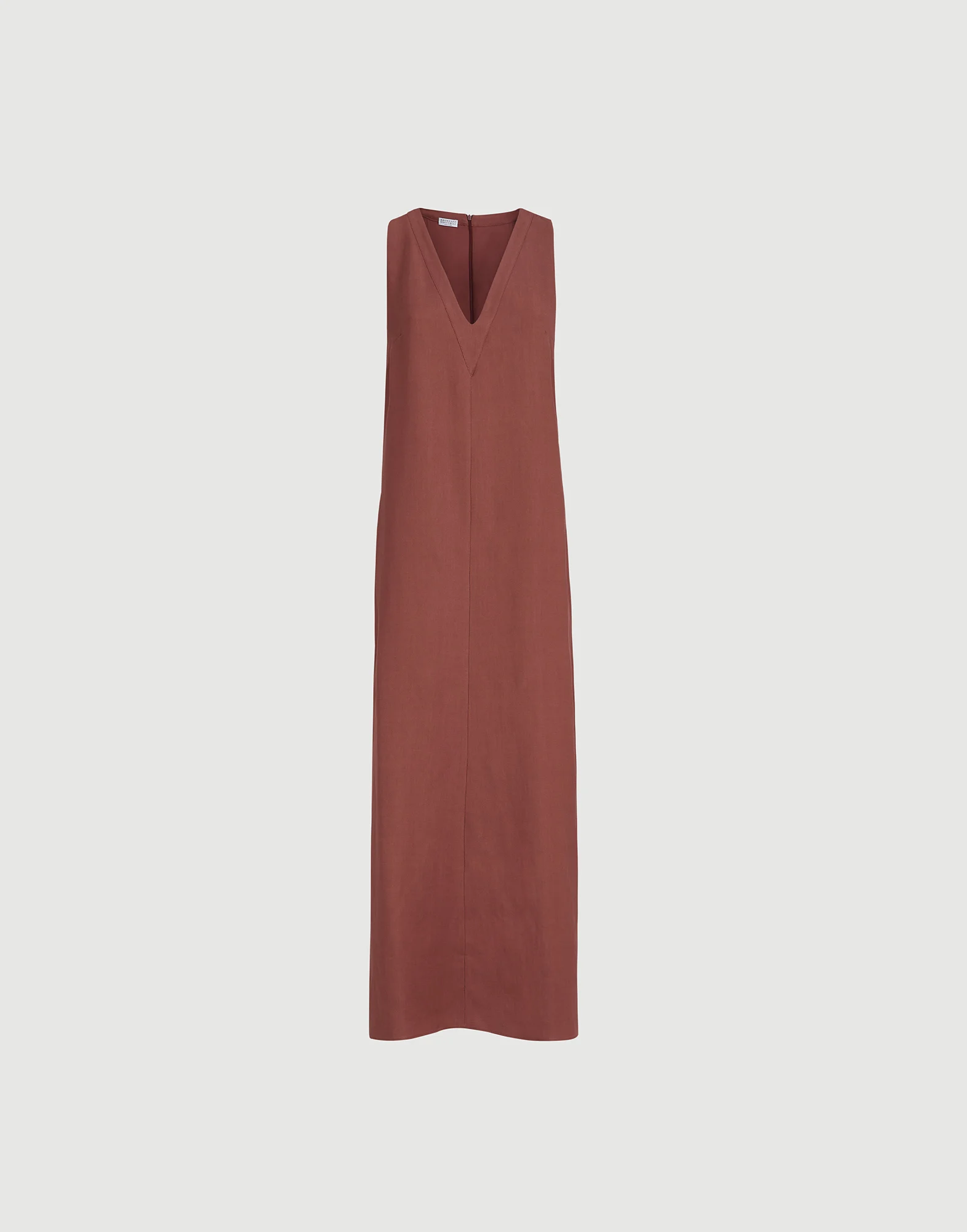 Viscose and linen fluid twill dress with monili