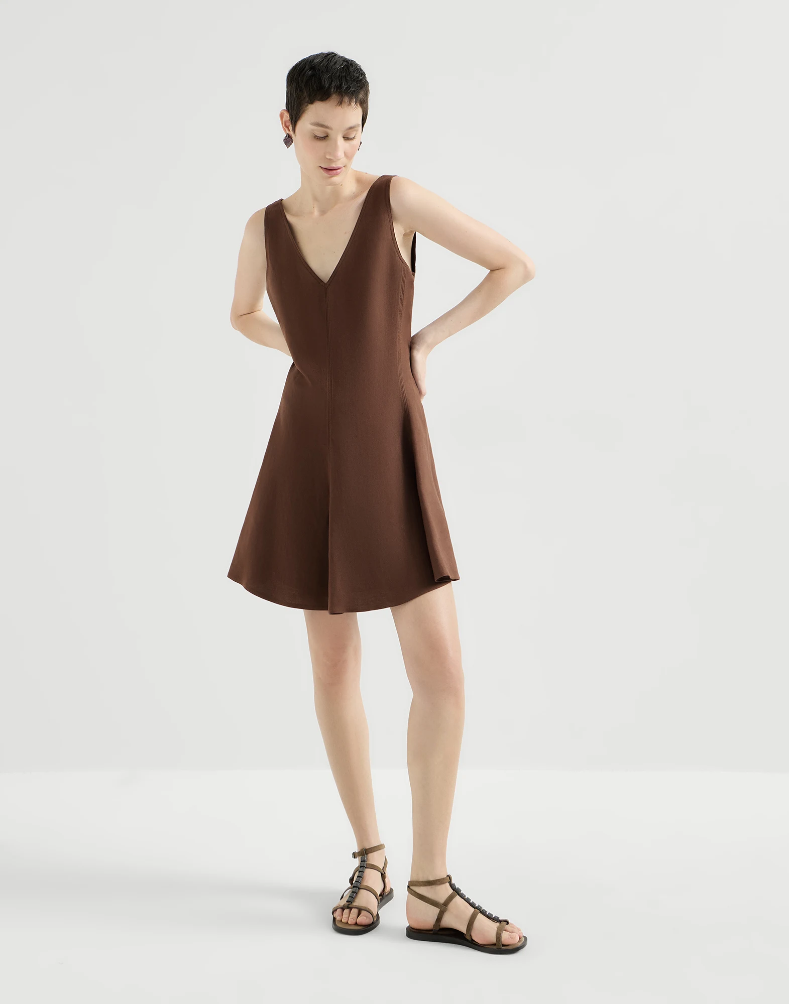 Viscose and linen fluid twill mini dress