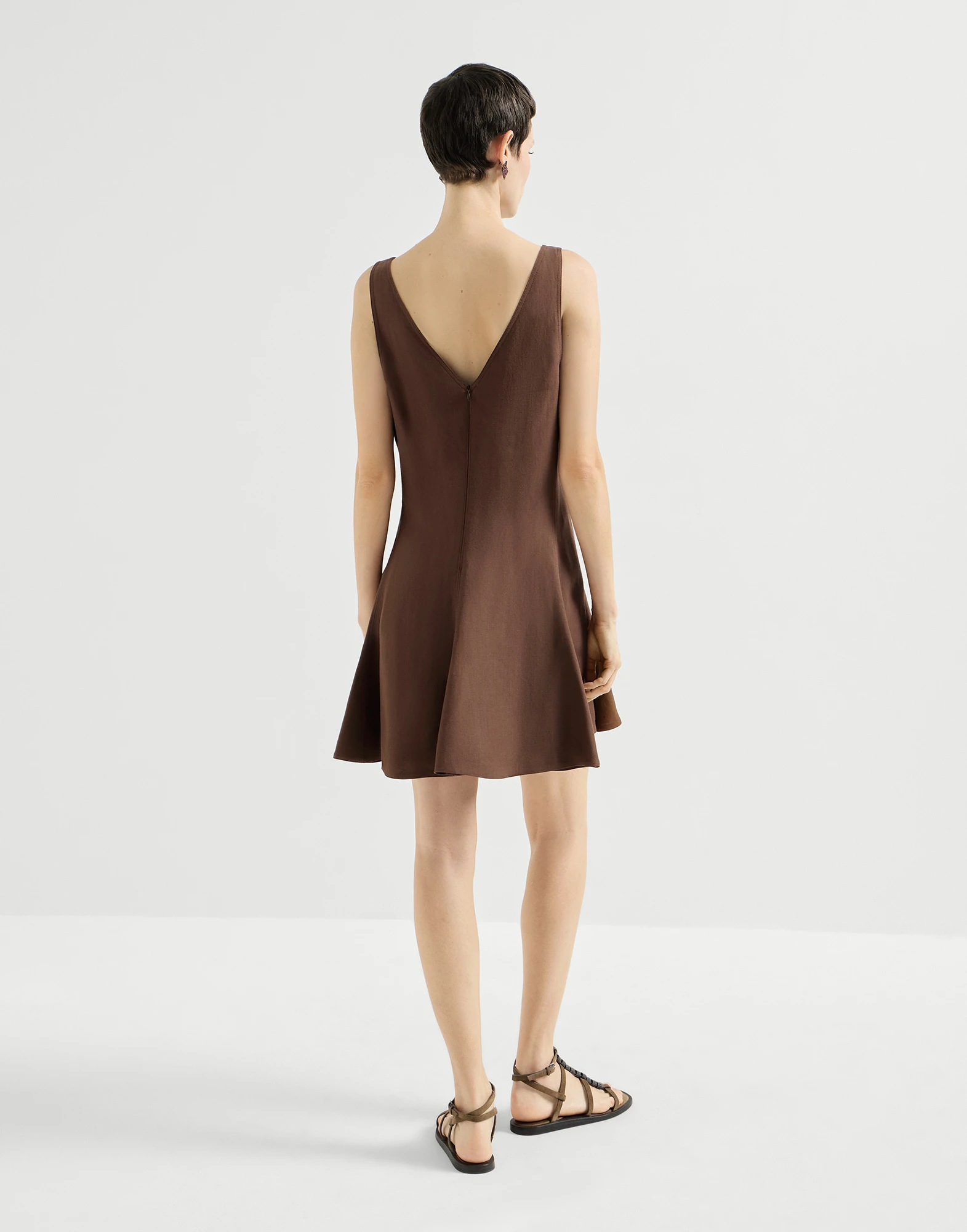 Viscose and linen fluid twill mini dress