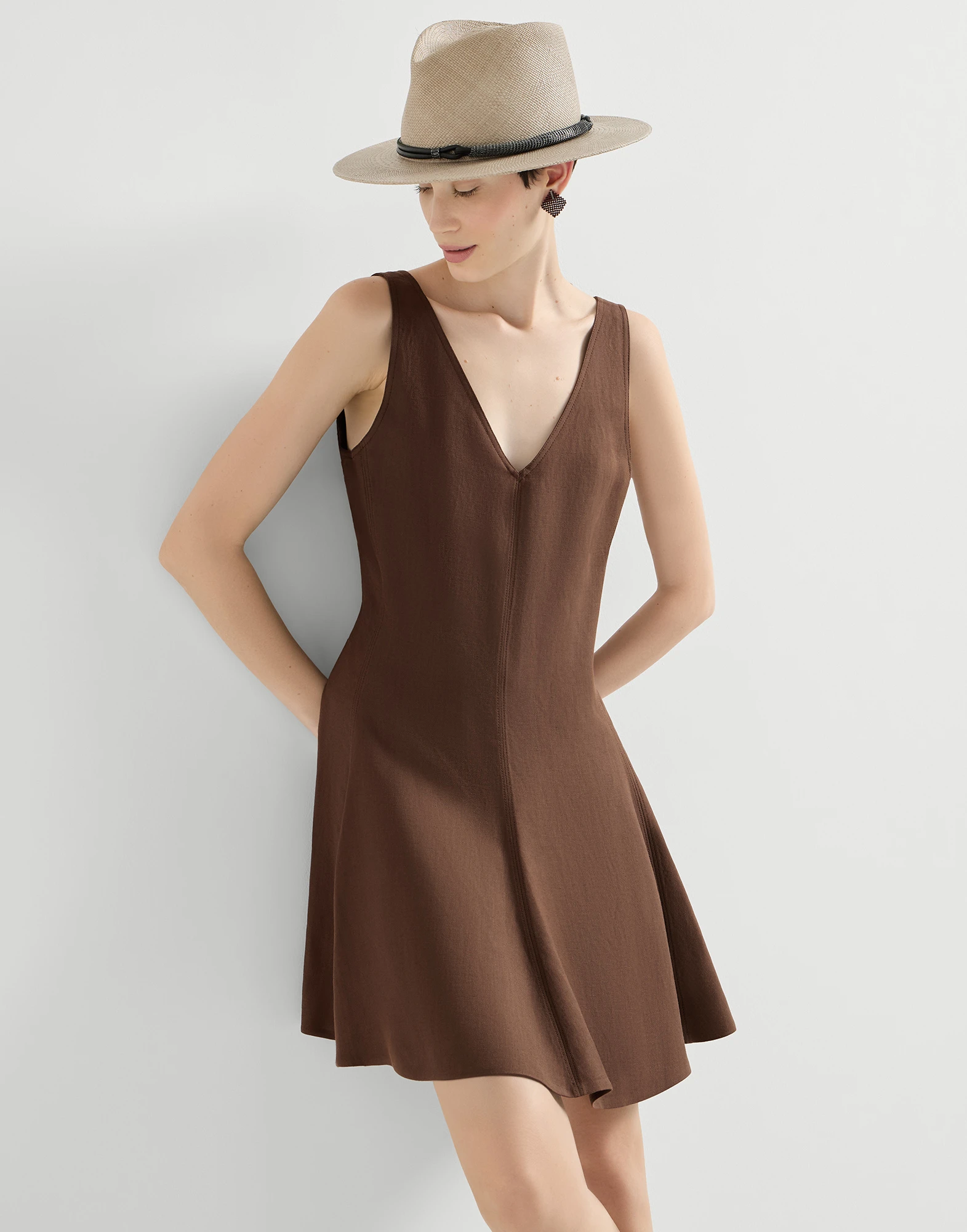 Viscose and linen fluid twill mini dress
