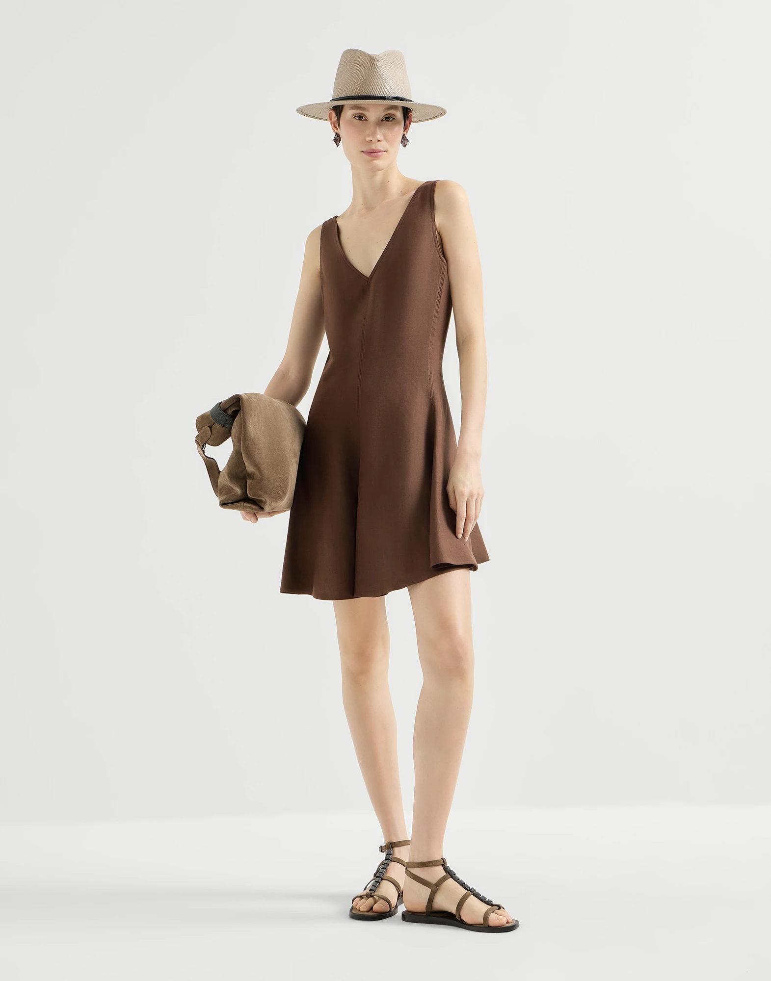 Viscose and linen fluid twill mini dress