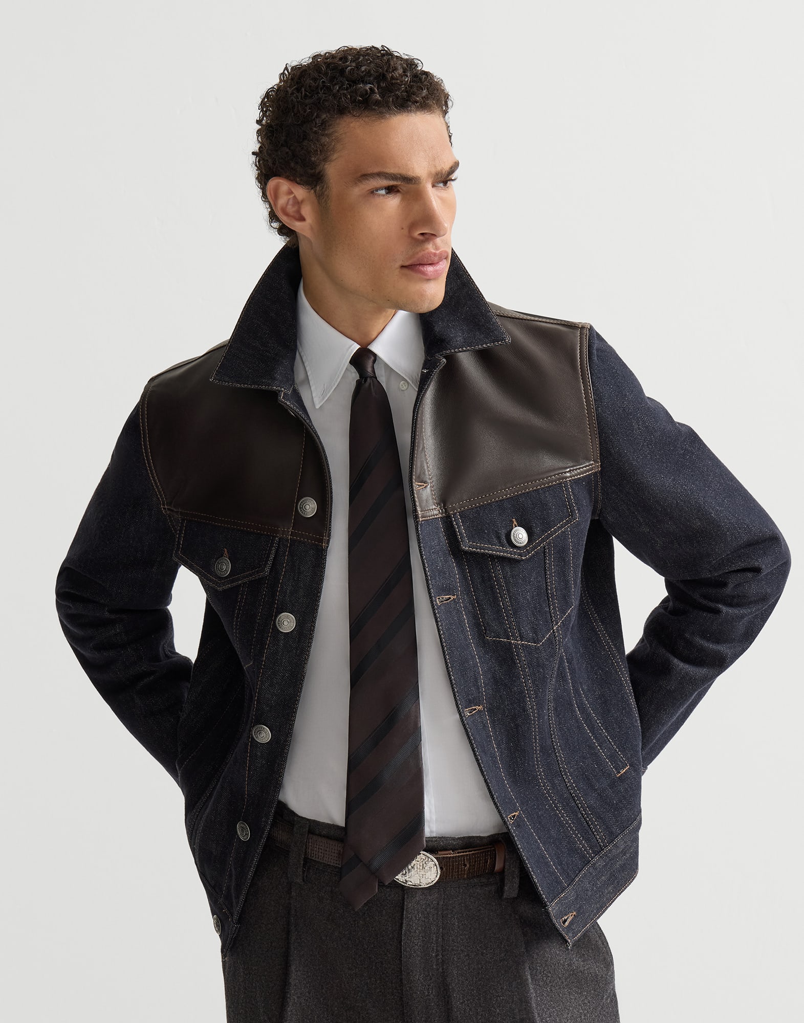 Paneled no-fade denim four-pocket jacket