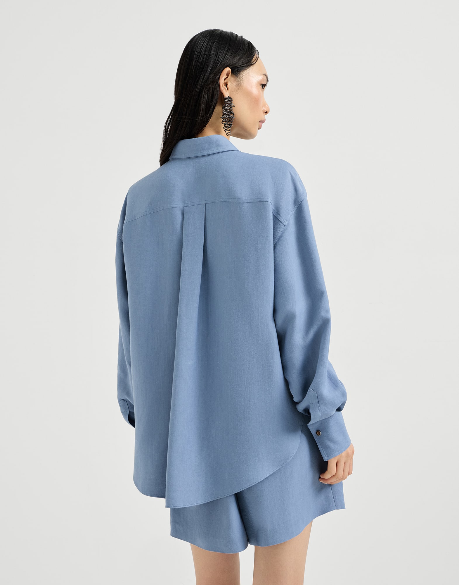 Camisa en sarga Fluid de viscosa y lino