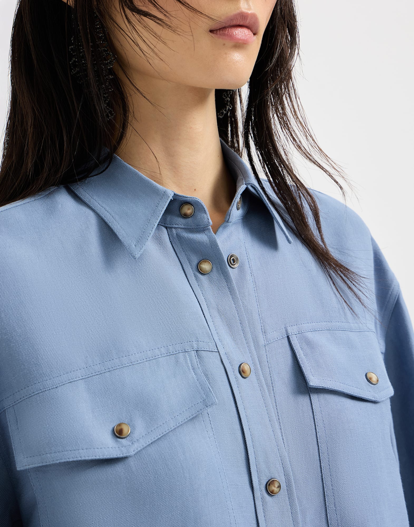 Camisa en sarga Fluid de viscosa y lino