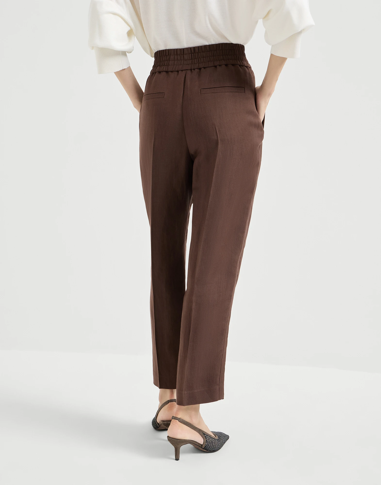Pantalón Baggy Pull-Up de sarga Fluid de viscosa y lino
