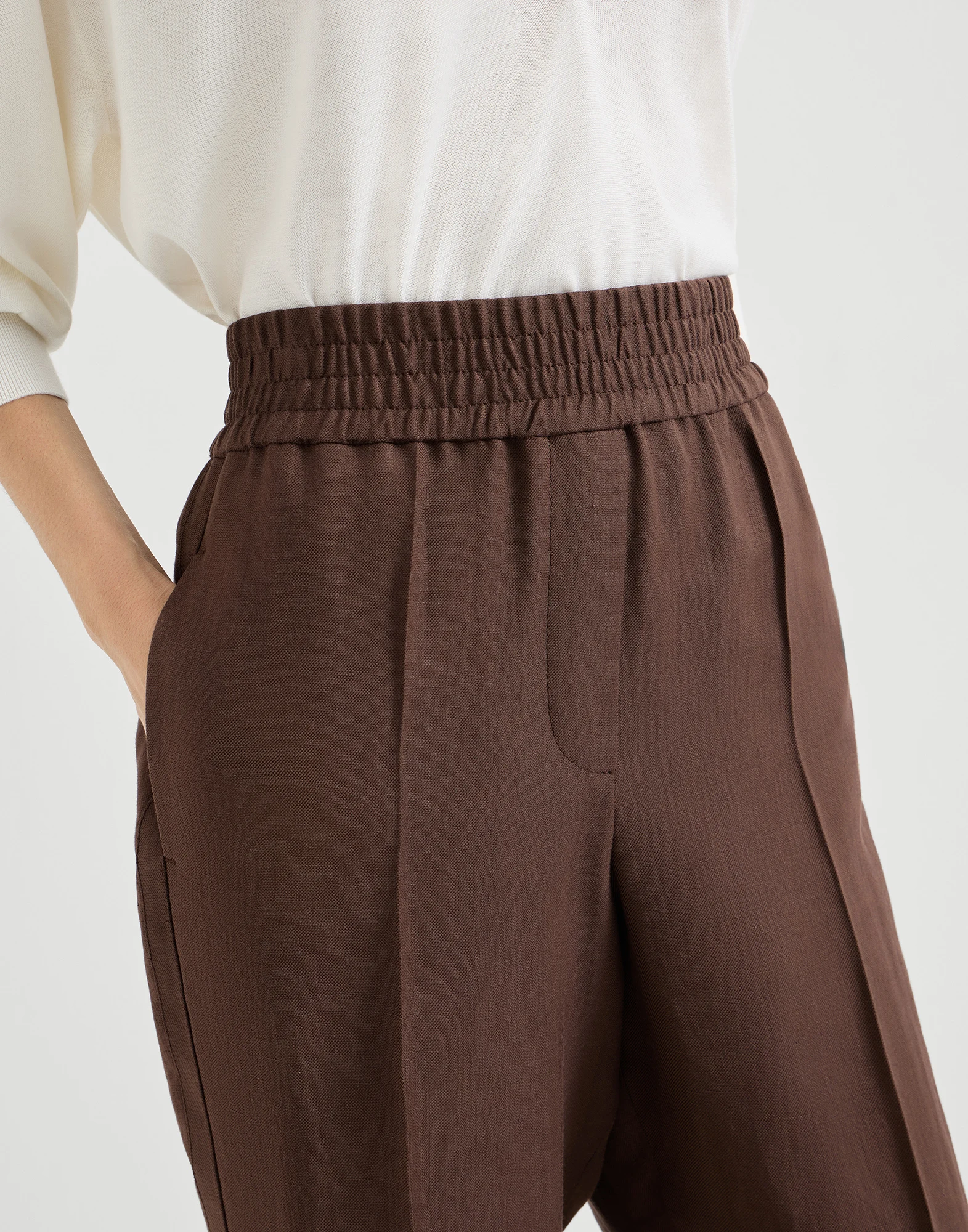Pantalón Baggy Pull-Up de sarga Fluid de viscosa y lino