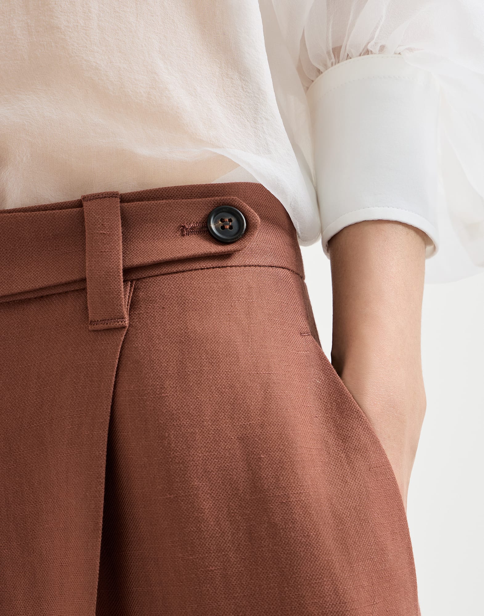 Viscose and linen fluid twill wide trousers with monili