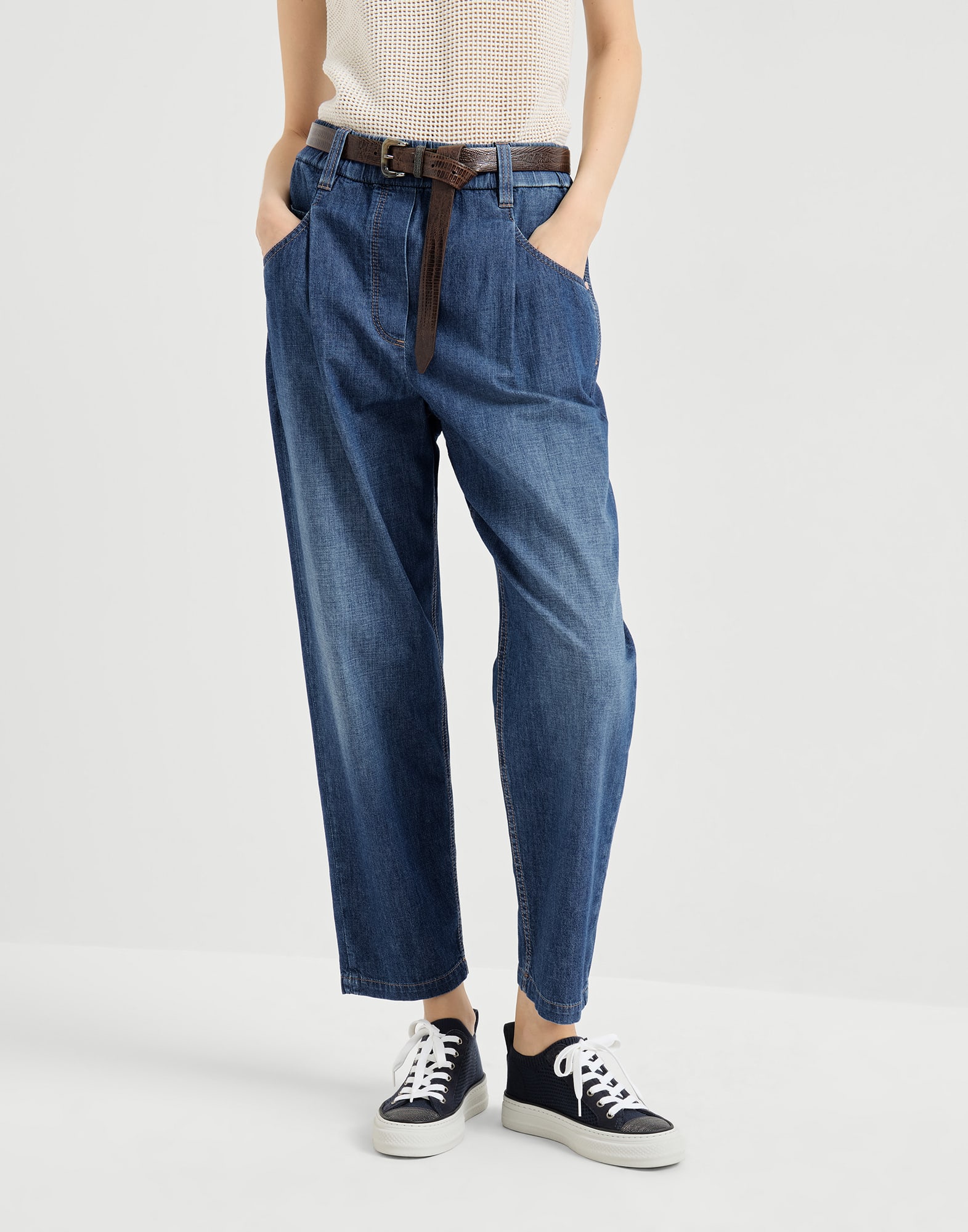 Lightweight denim five-pocket trousers