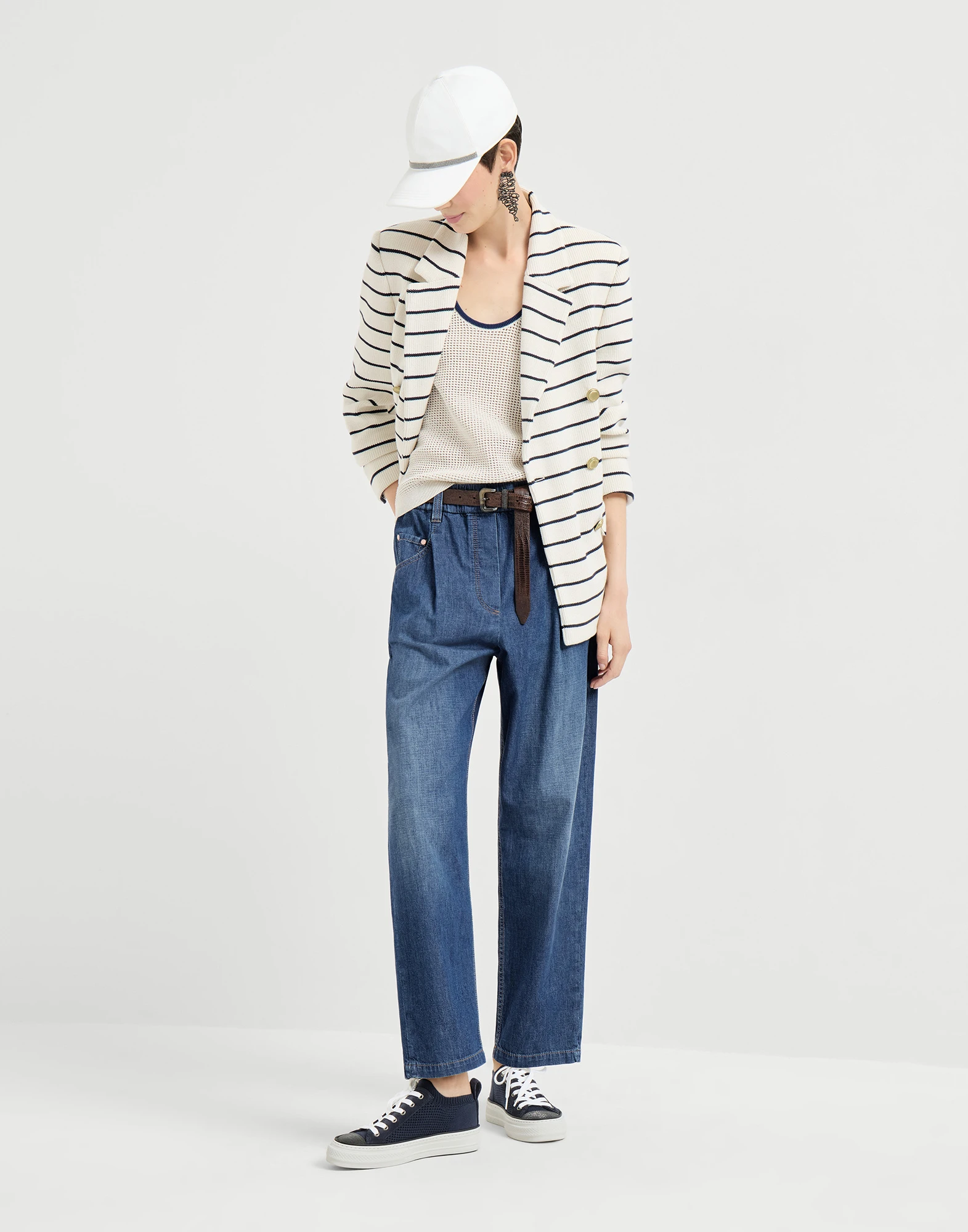 Lightweight denim five-pocket trousers