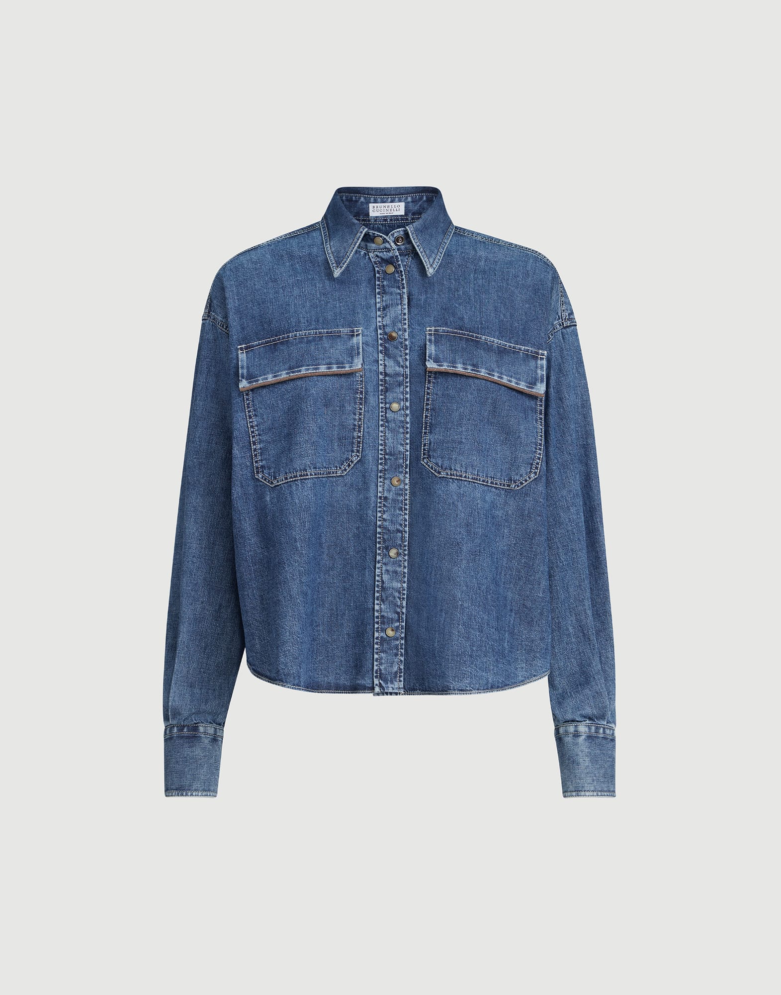 Lightweight denim shirt with shiny pockets