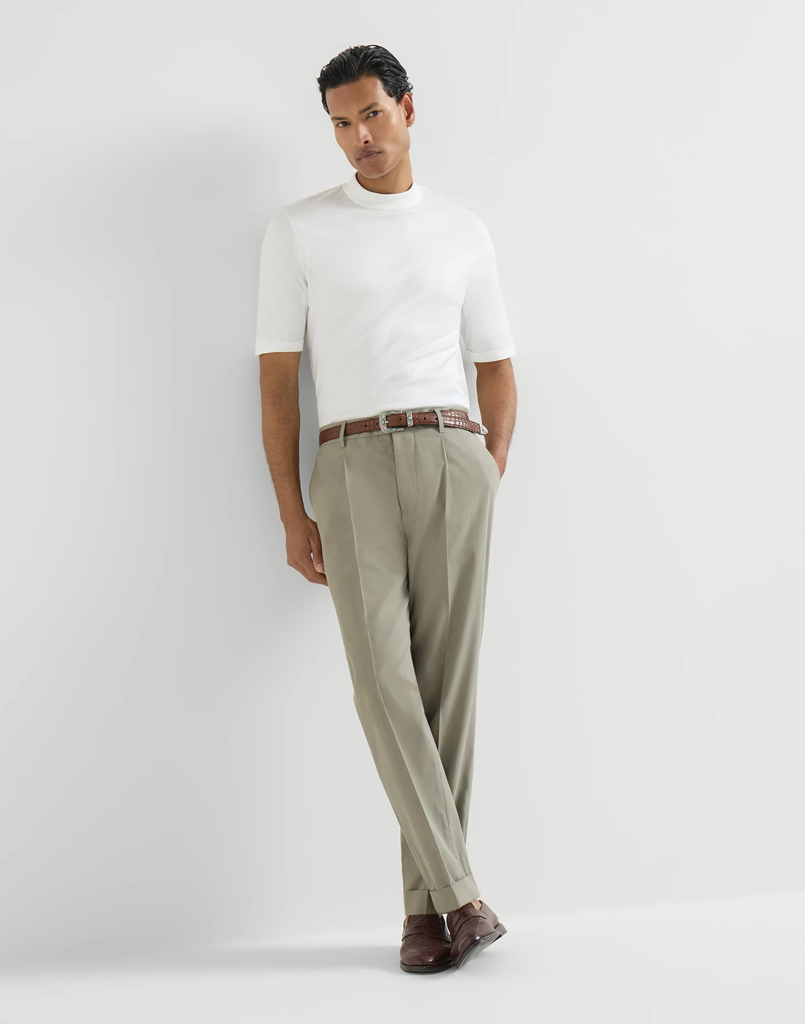 Cotton crêpe batavia trousers with pleat