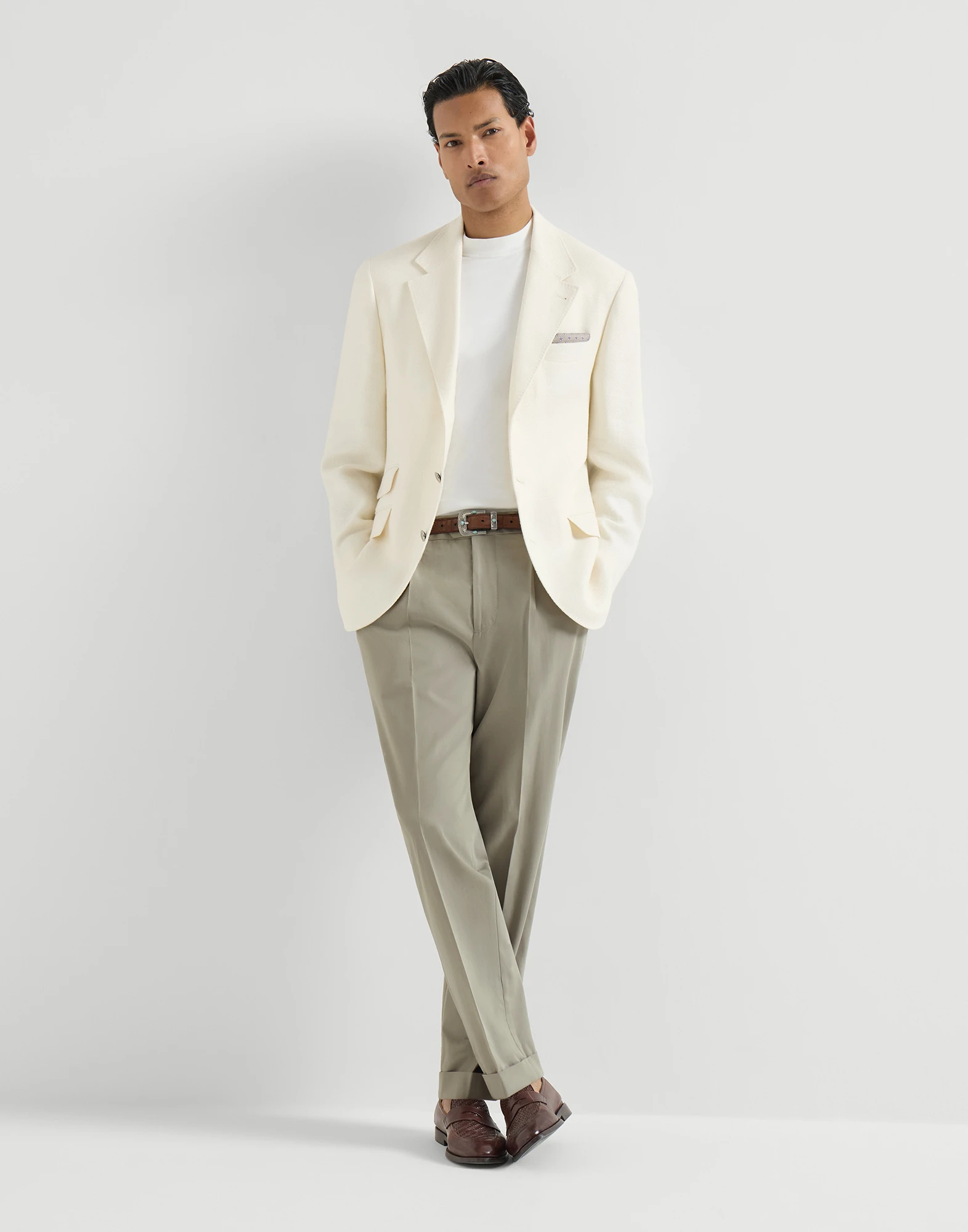 Cotton crêpe batavia trousers with pleat