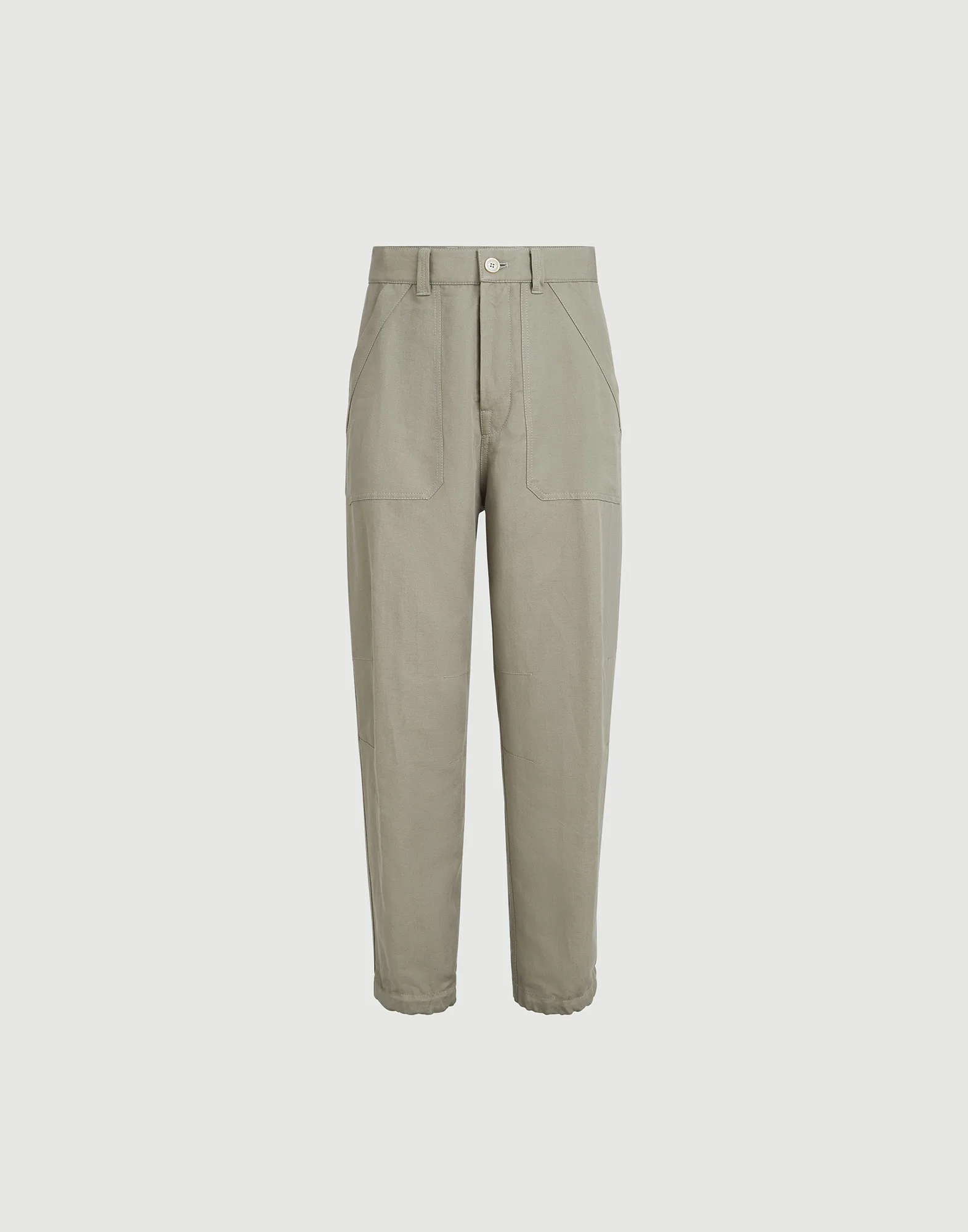 Pantalón en dril de algodón y lino con bolsillos de parche y cordón