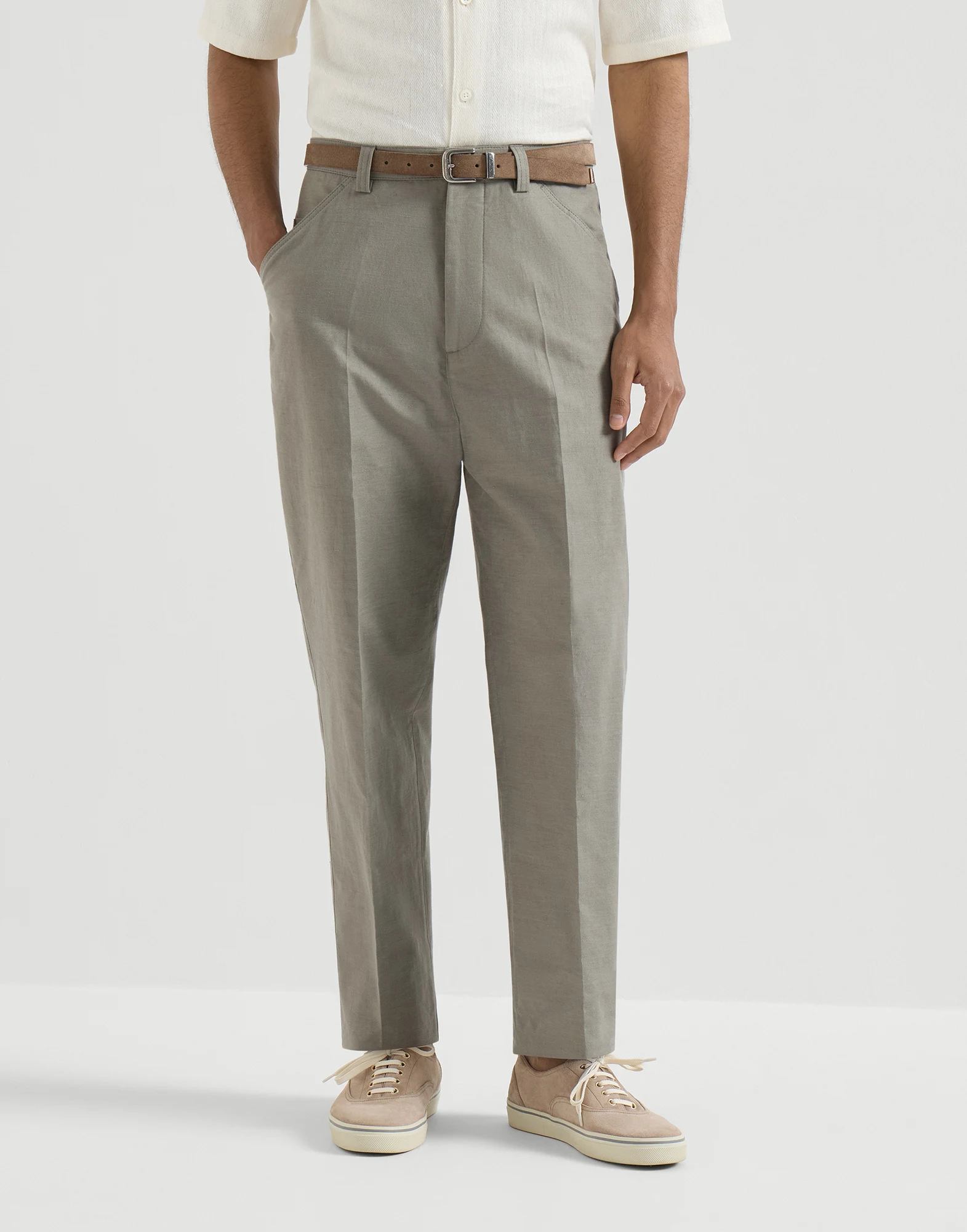 Pantalón en panamá de algodón y lino