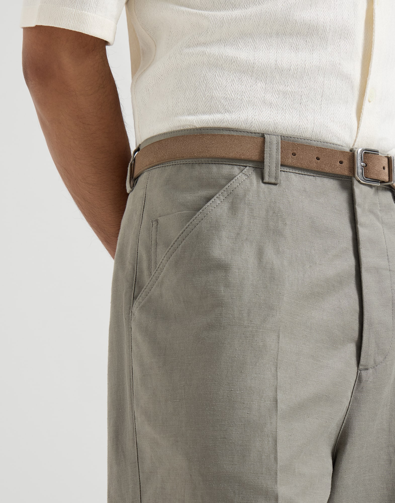 Pantalón en panamá de algodón y lino