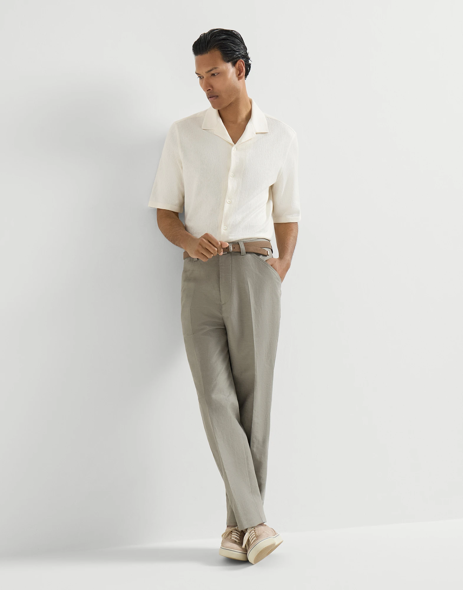 Pantalón en panamá de algodón y lino