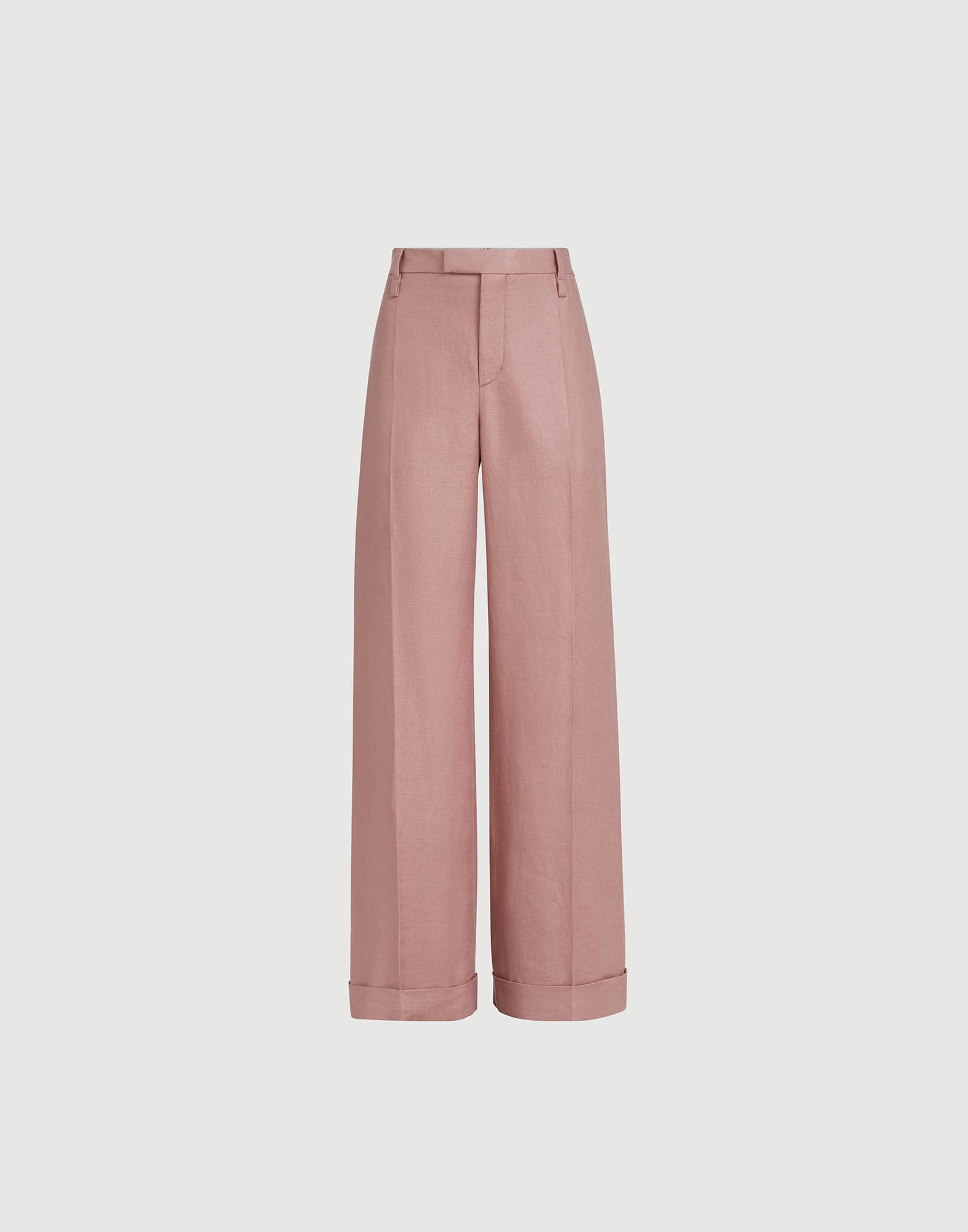Linen diagonal loose flared trousers with monili