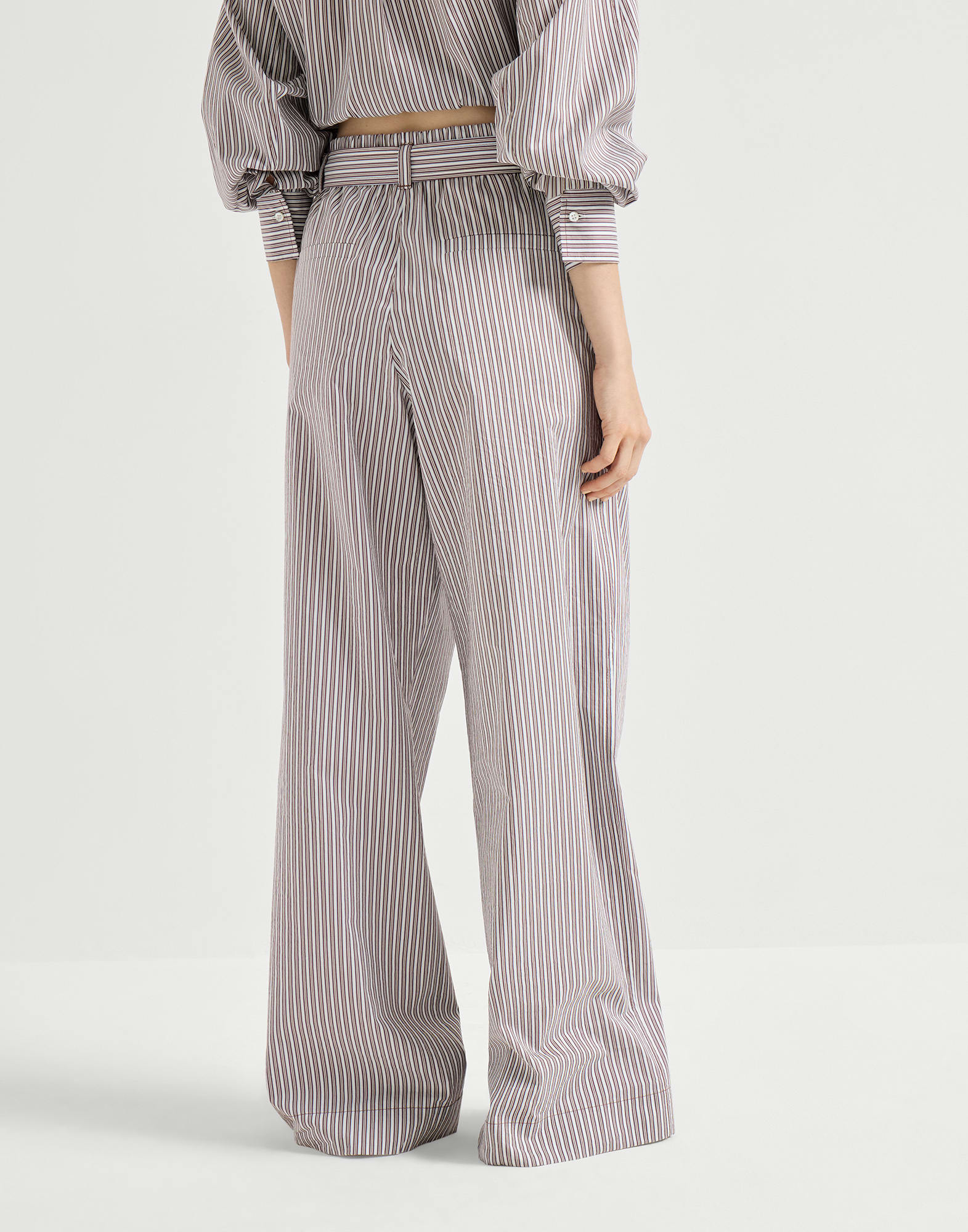 Pantalón Loose Track en popelina de algodón y seda a rayas con Monile