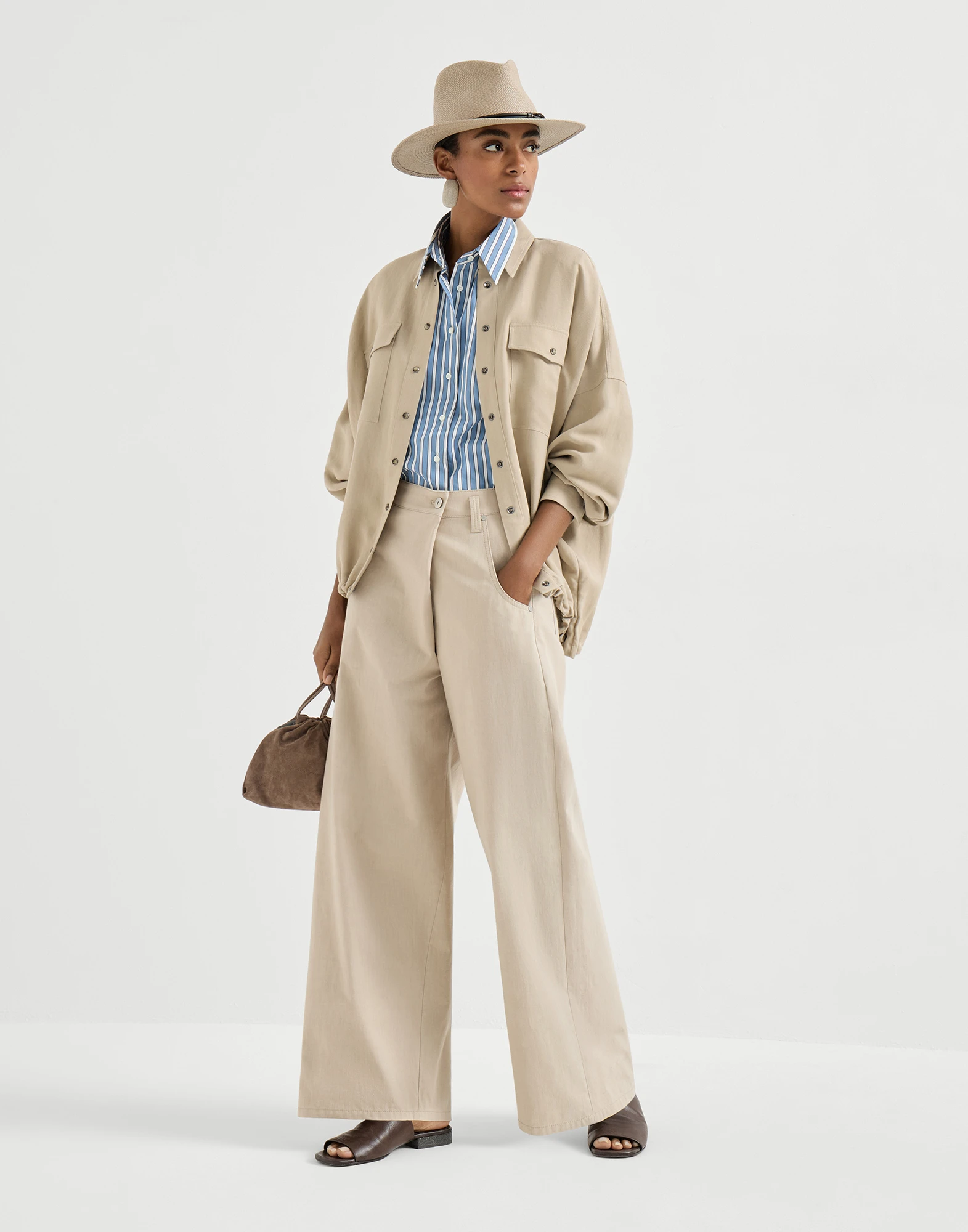 Pantalón Loose Wrap en gabardina de algodón con Monile