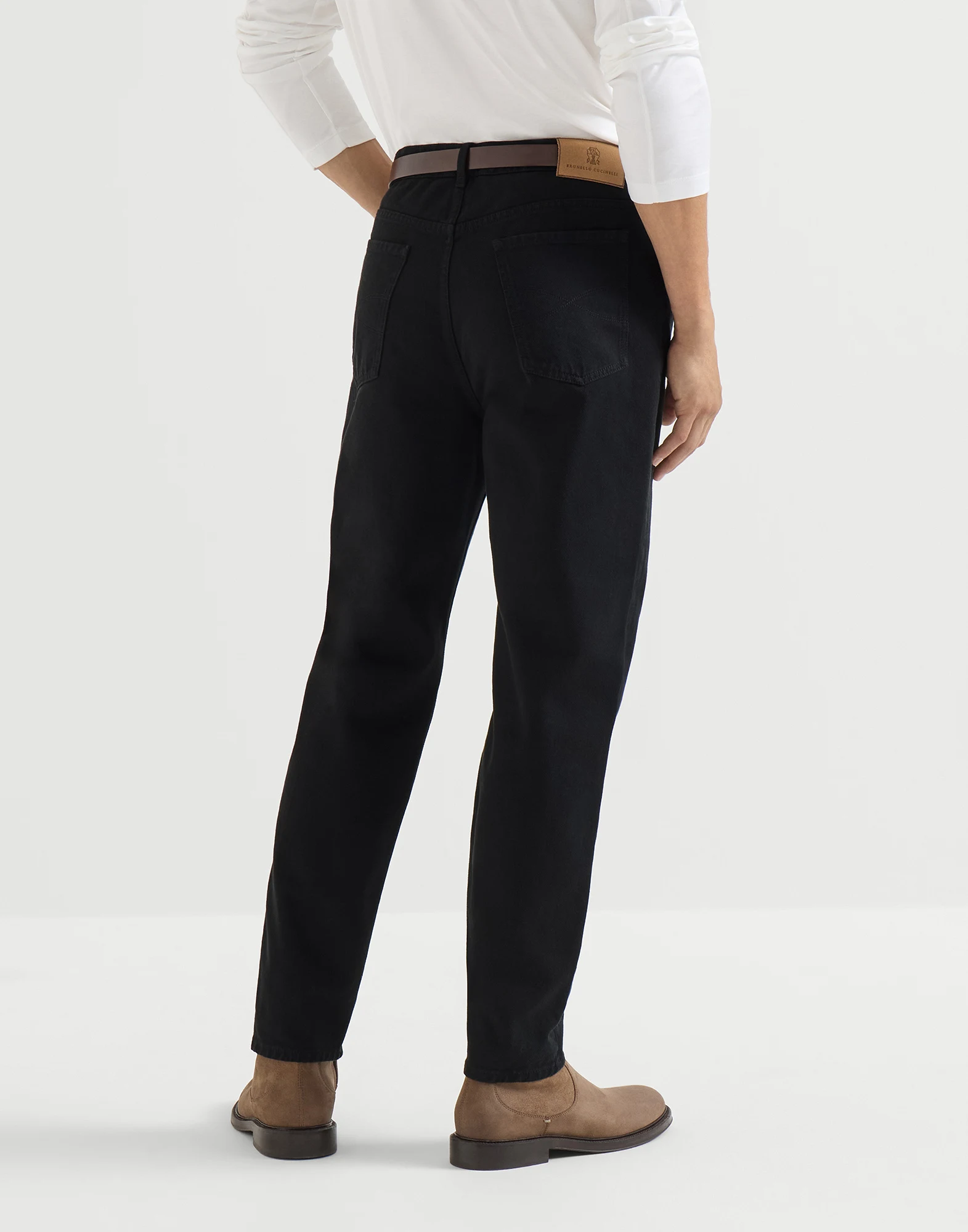 Garment-dyed denim iconic fit five-pocket trousers