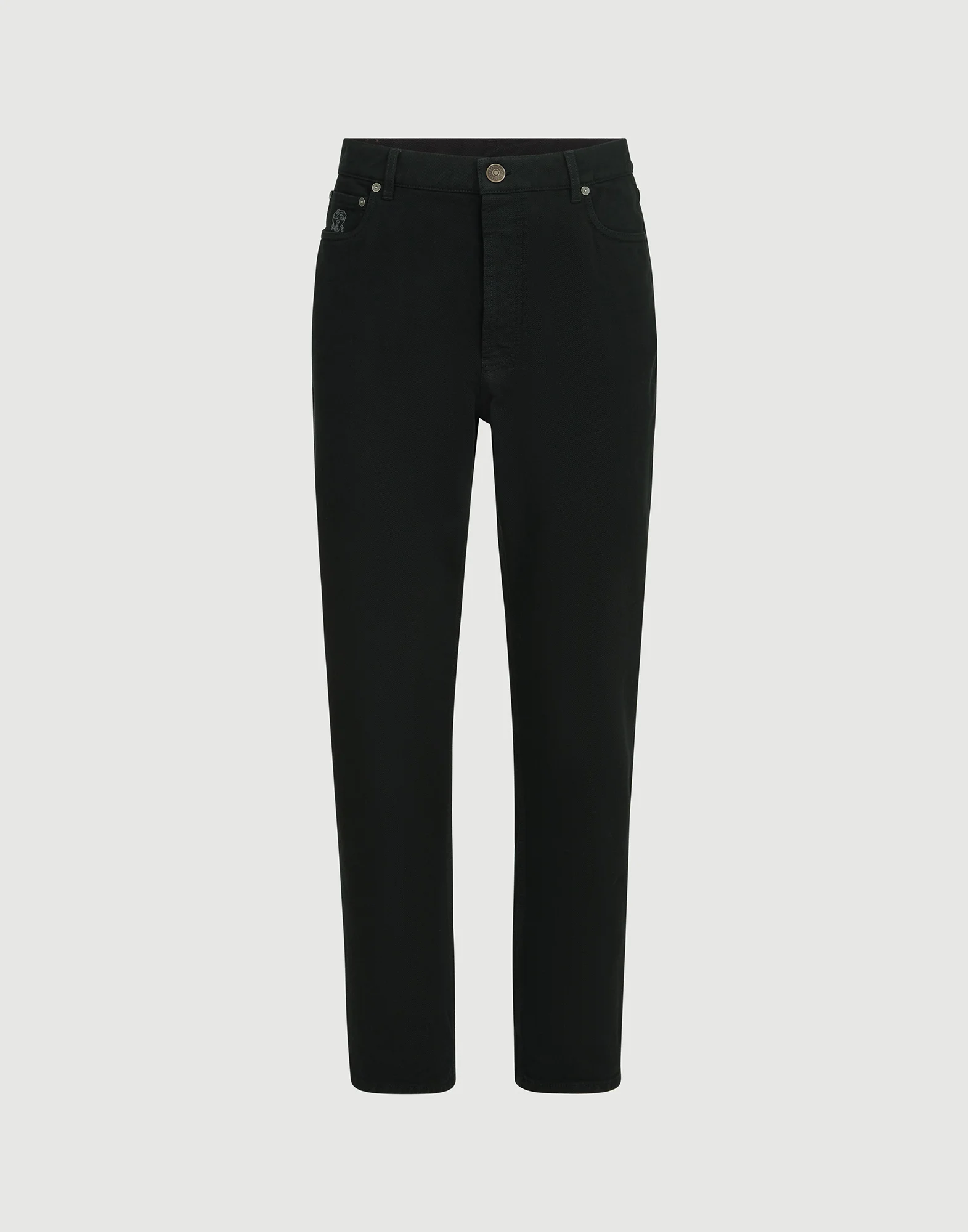 Garment-dyed denim iconic fit five-pocket trousers