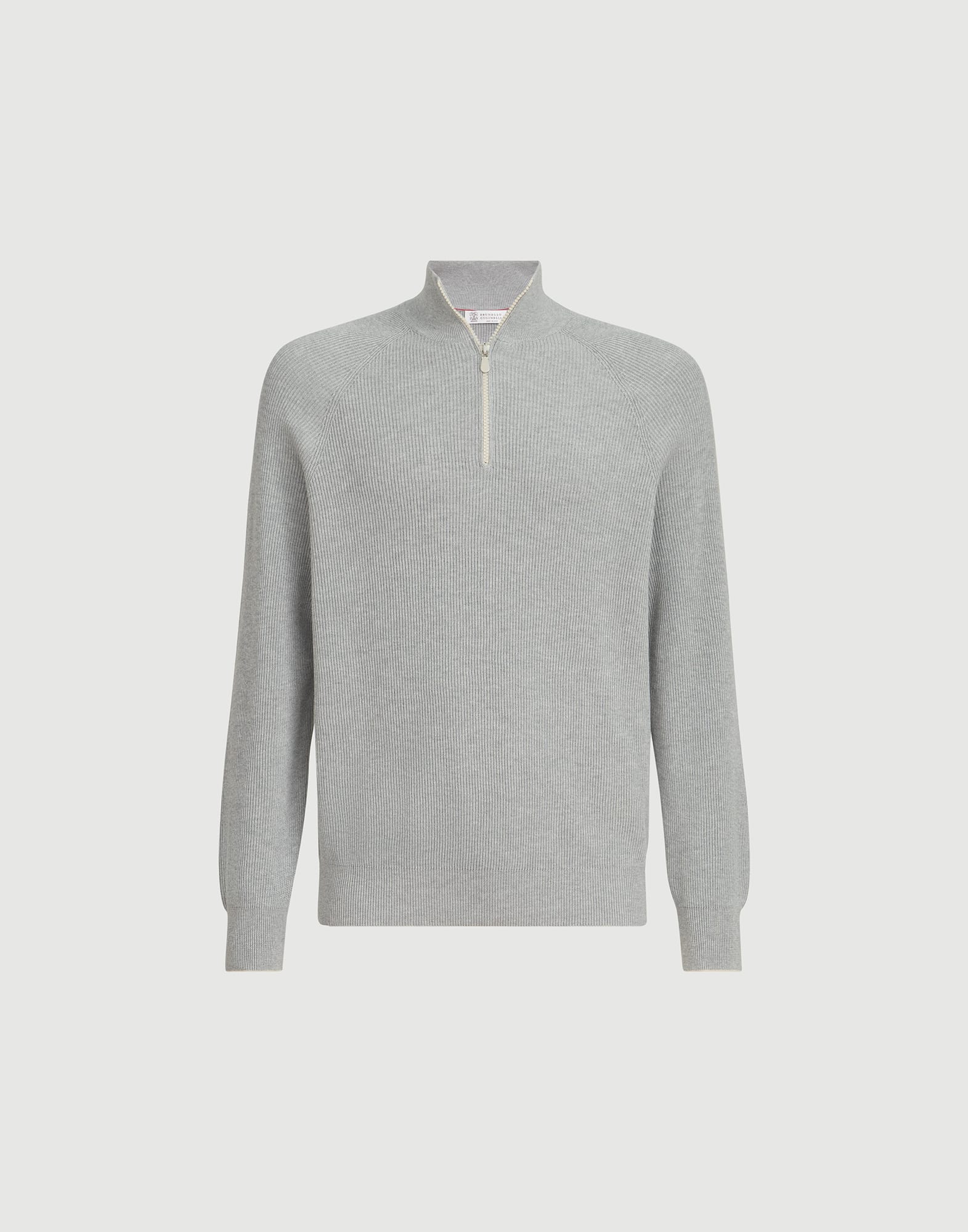 Cotton English rib sweater with half zip and raglan sleeves