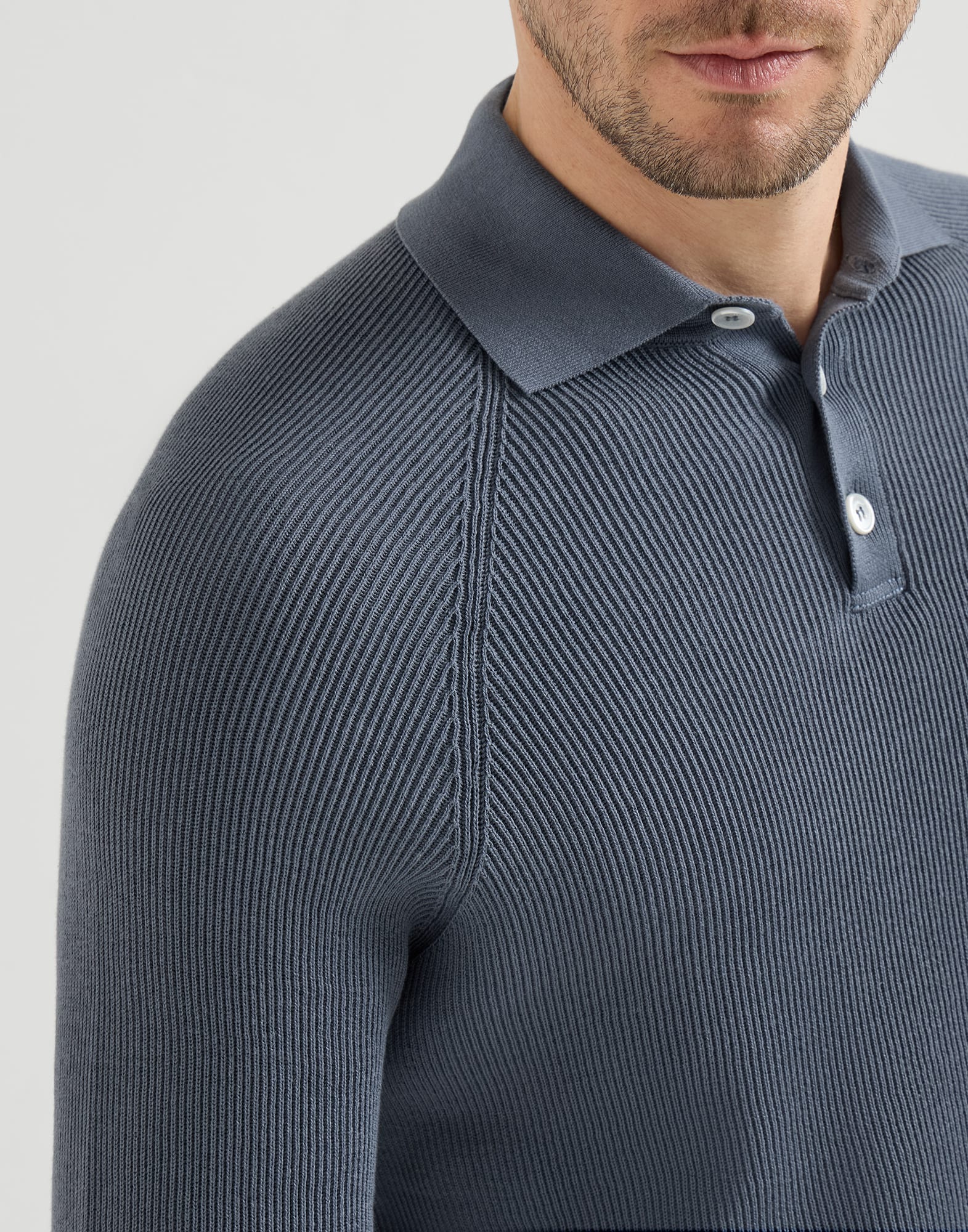 420-cotton-english-rib-knit-polo-with-long-raglan-sleeves-3.jpg Cotton English rib knit polo with long raglan sleeves