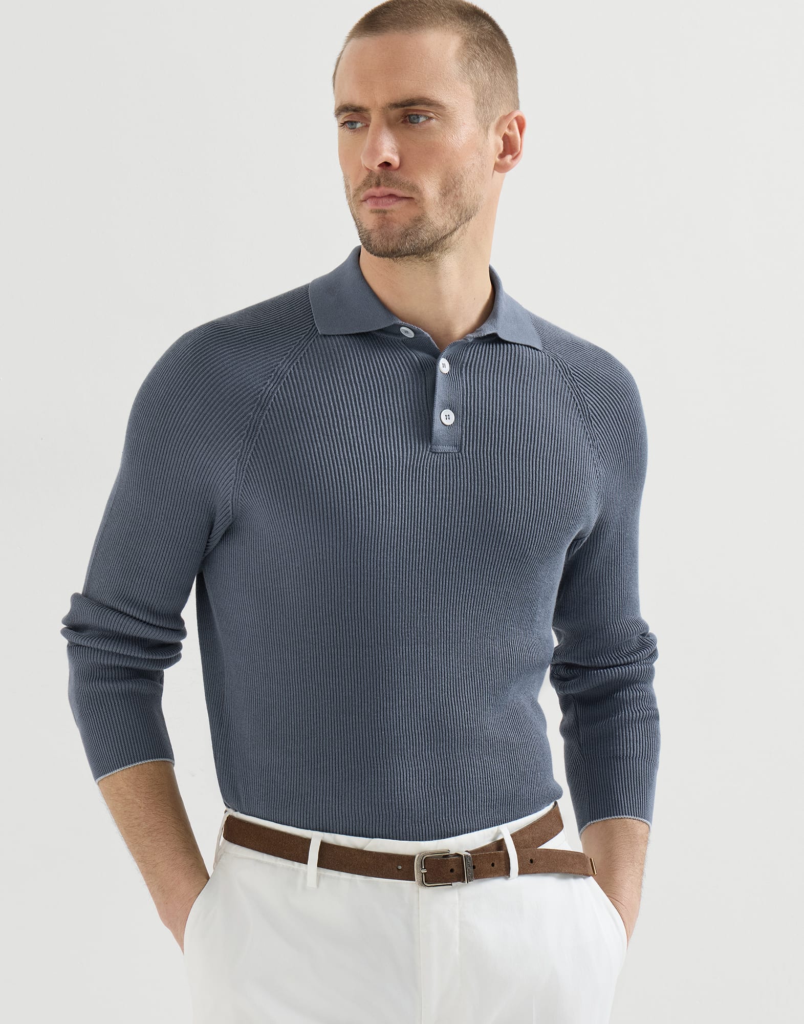 420-cotton-english-rib-knit-polo-with-long-raglan-sleeves-4.jpg Cotton English rib knit polo with long raglan sleeves