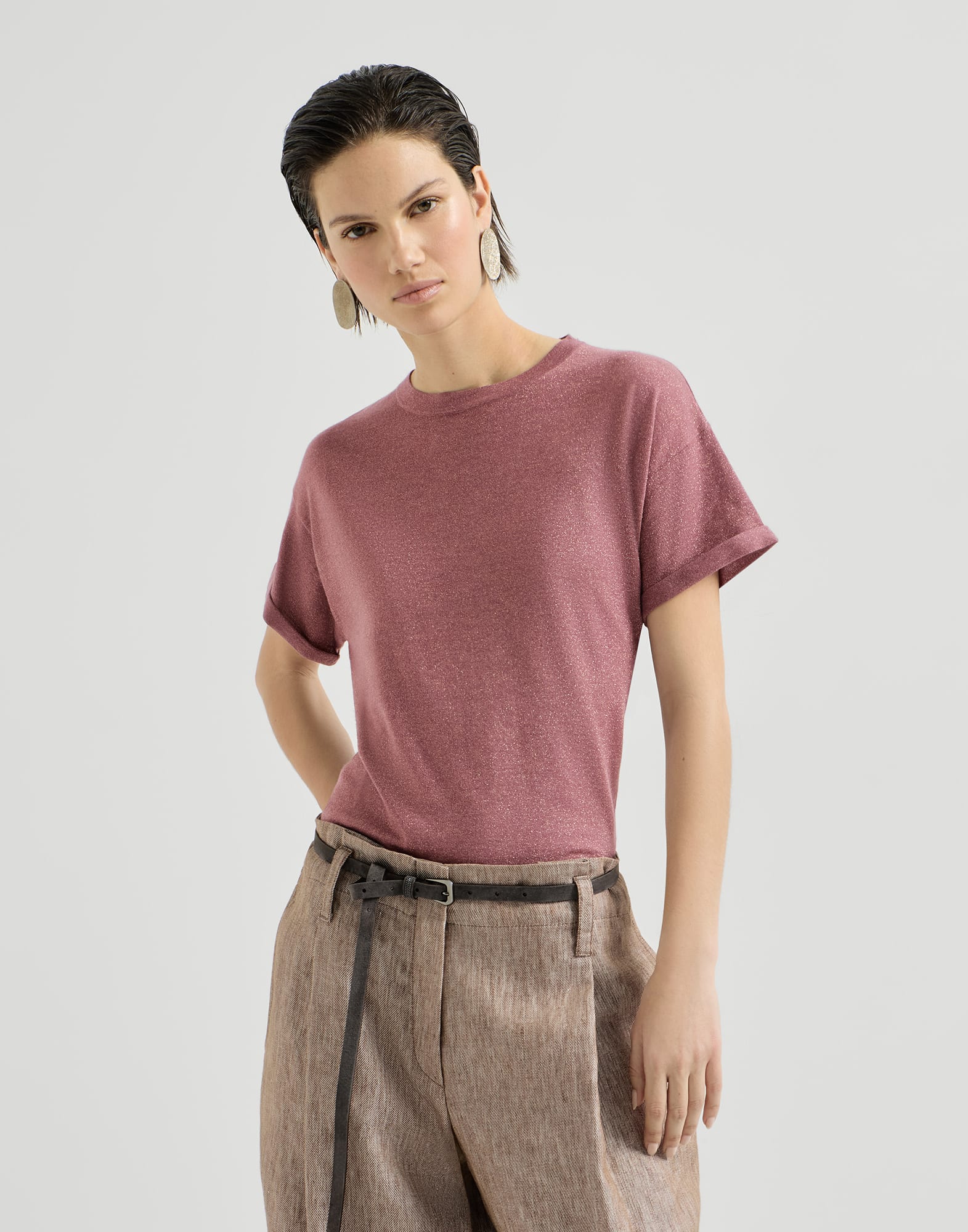 Sparkling cashmere and silk lightweight knit T-shirt