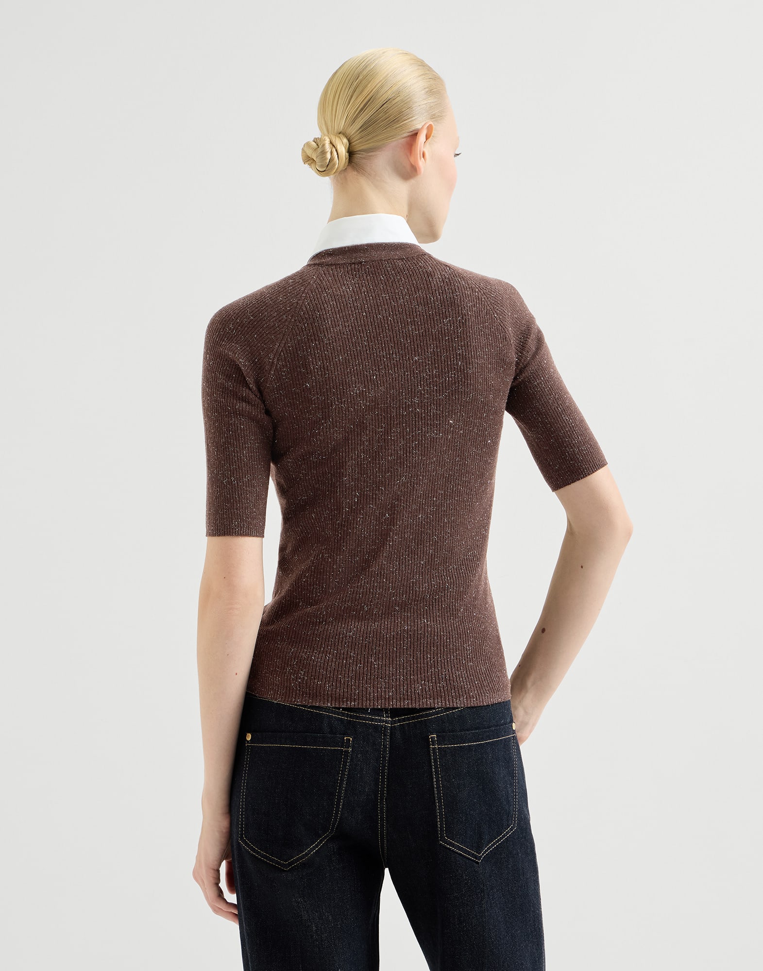 Sparkling cashmere lightweight rib knit sweater