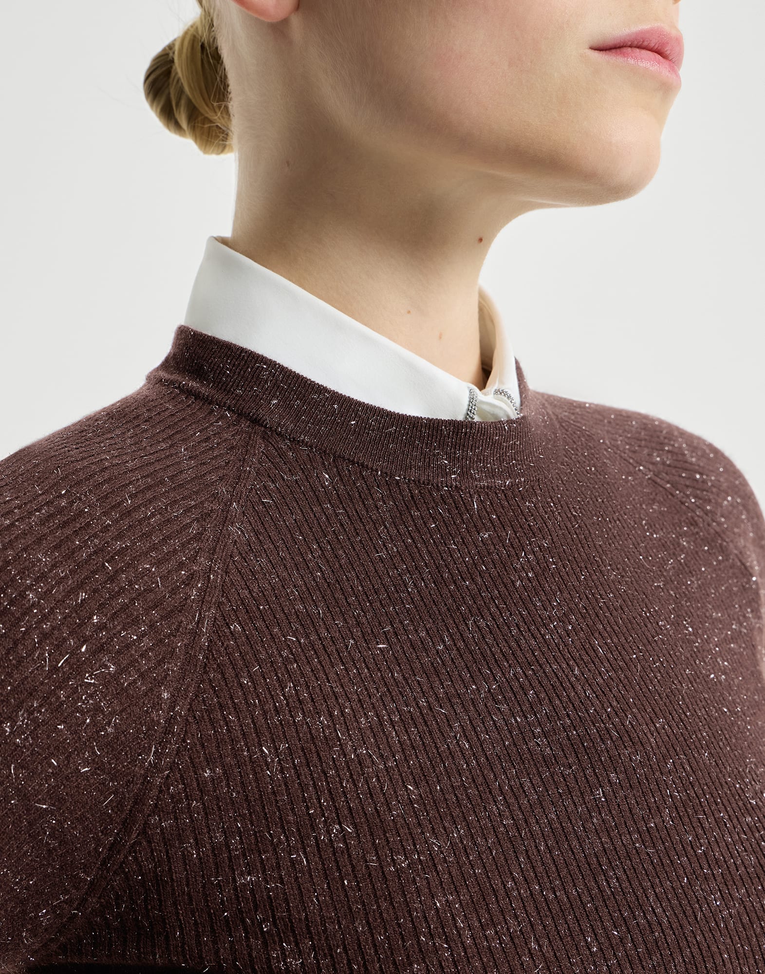 Sparkling cashmere lightweight rib knit sweater