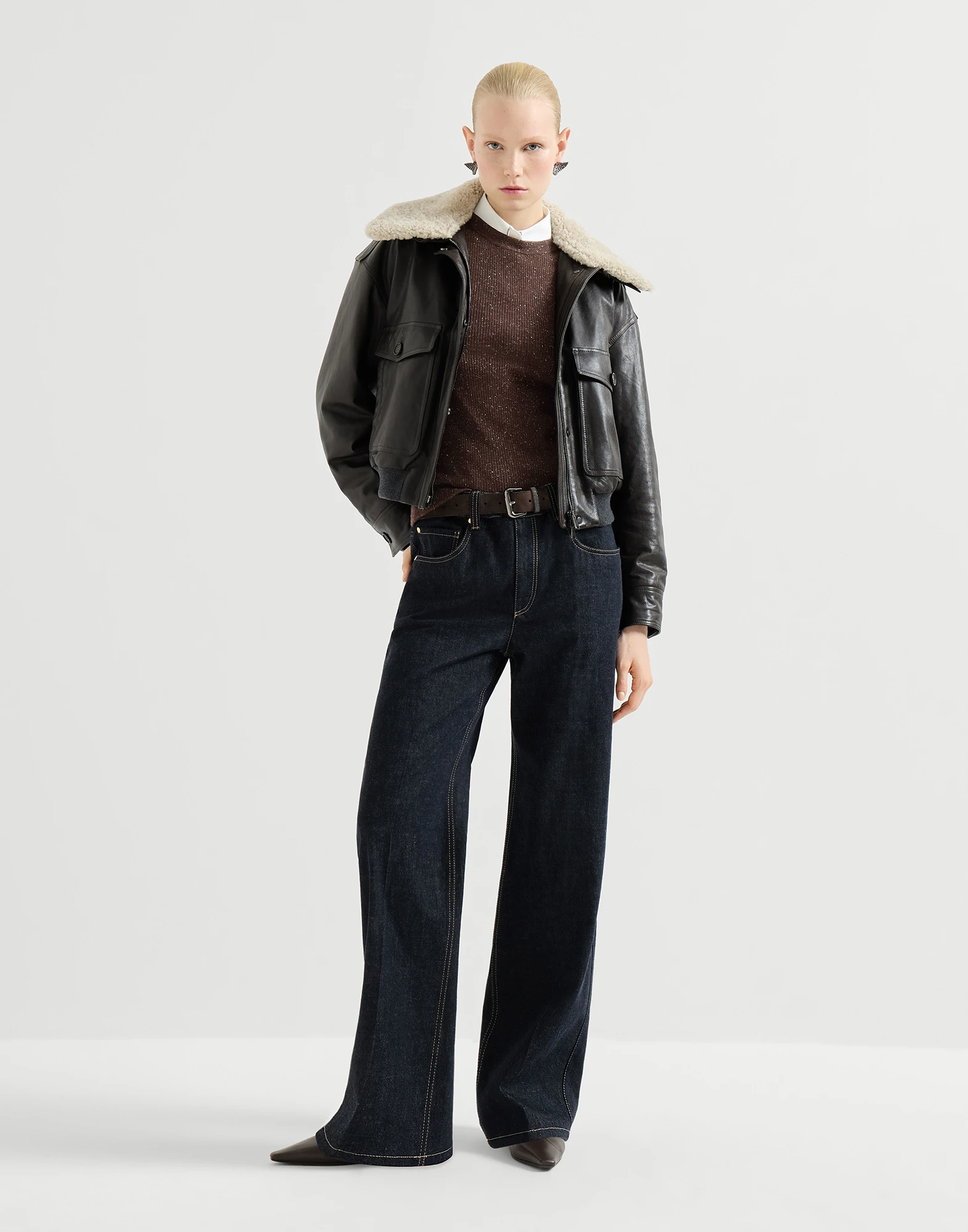 Sparkling cashmere lightweight rib knit sweater