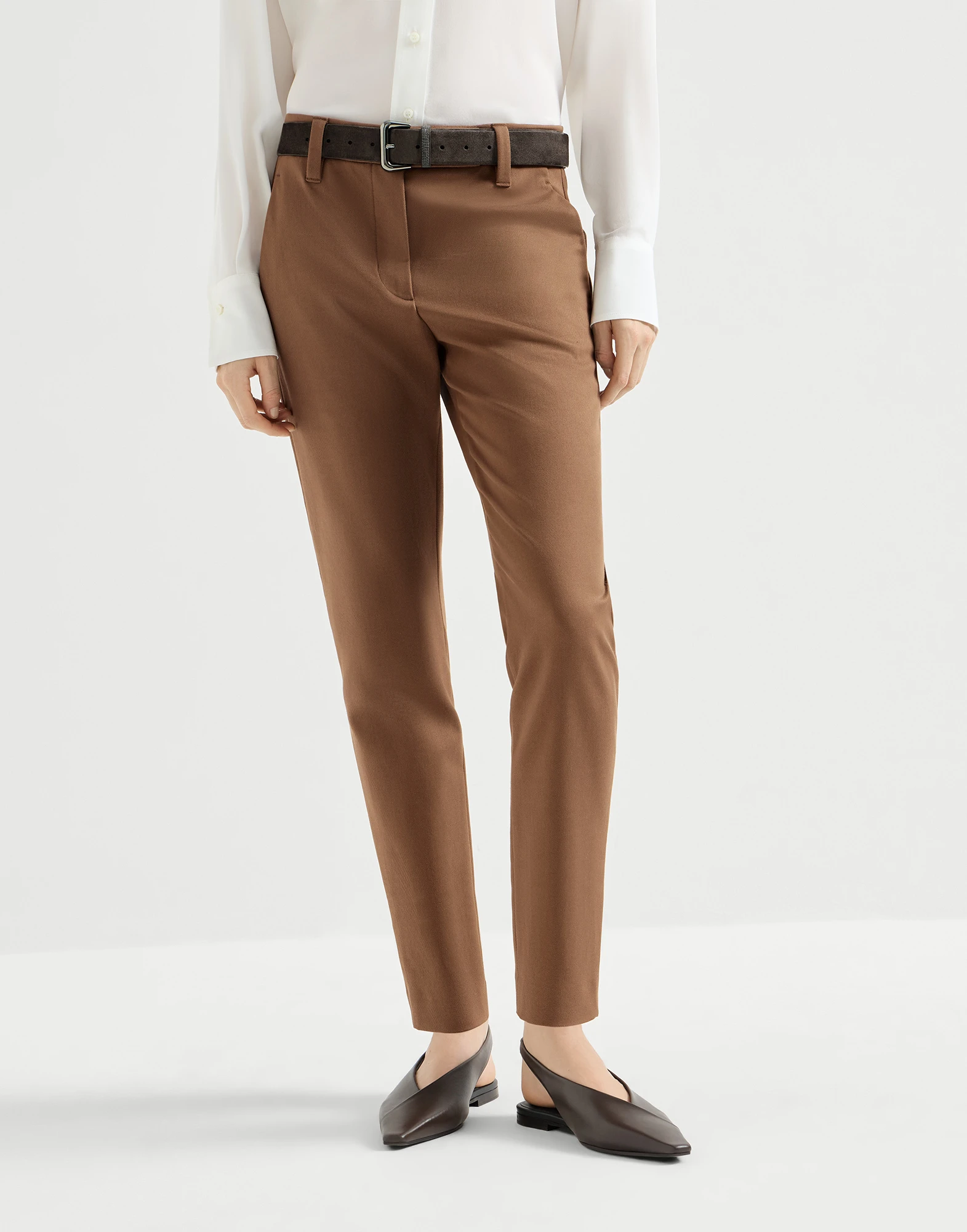 Stretch cotton cover slim fit trousers