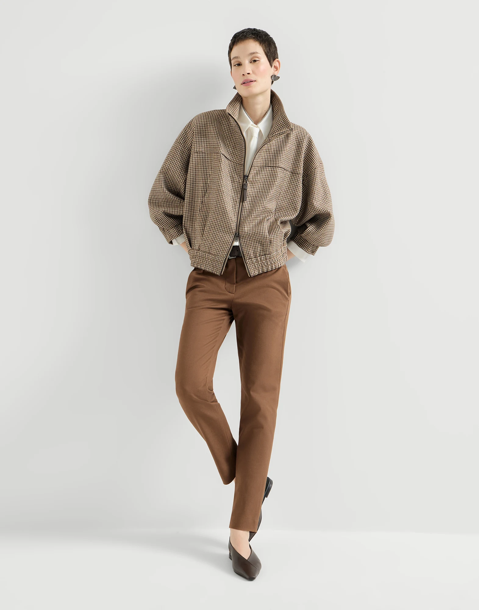 Stretch cotton cover slim fit trousers