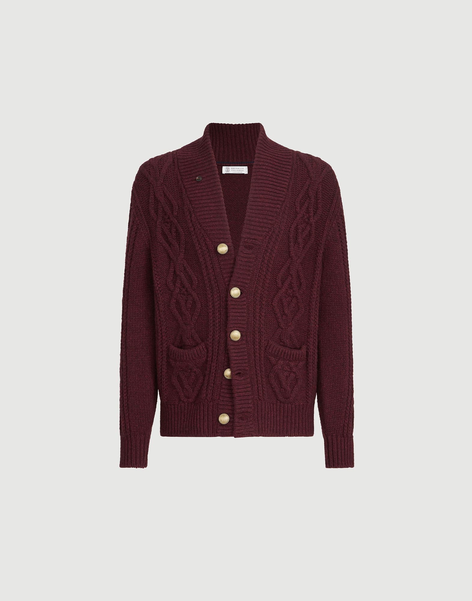 Cashmere Feather yarn cable knit cardigan with metal buttons