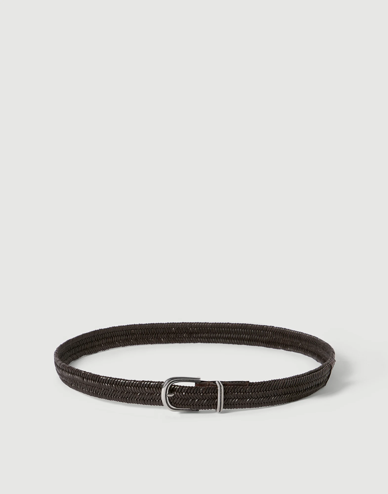 Chevron-effect braided leather belt
