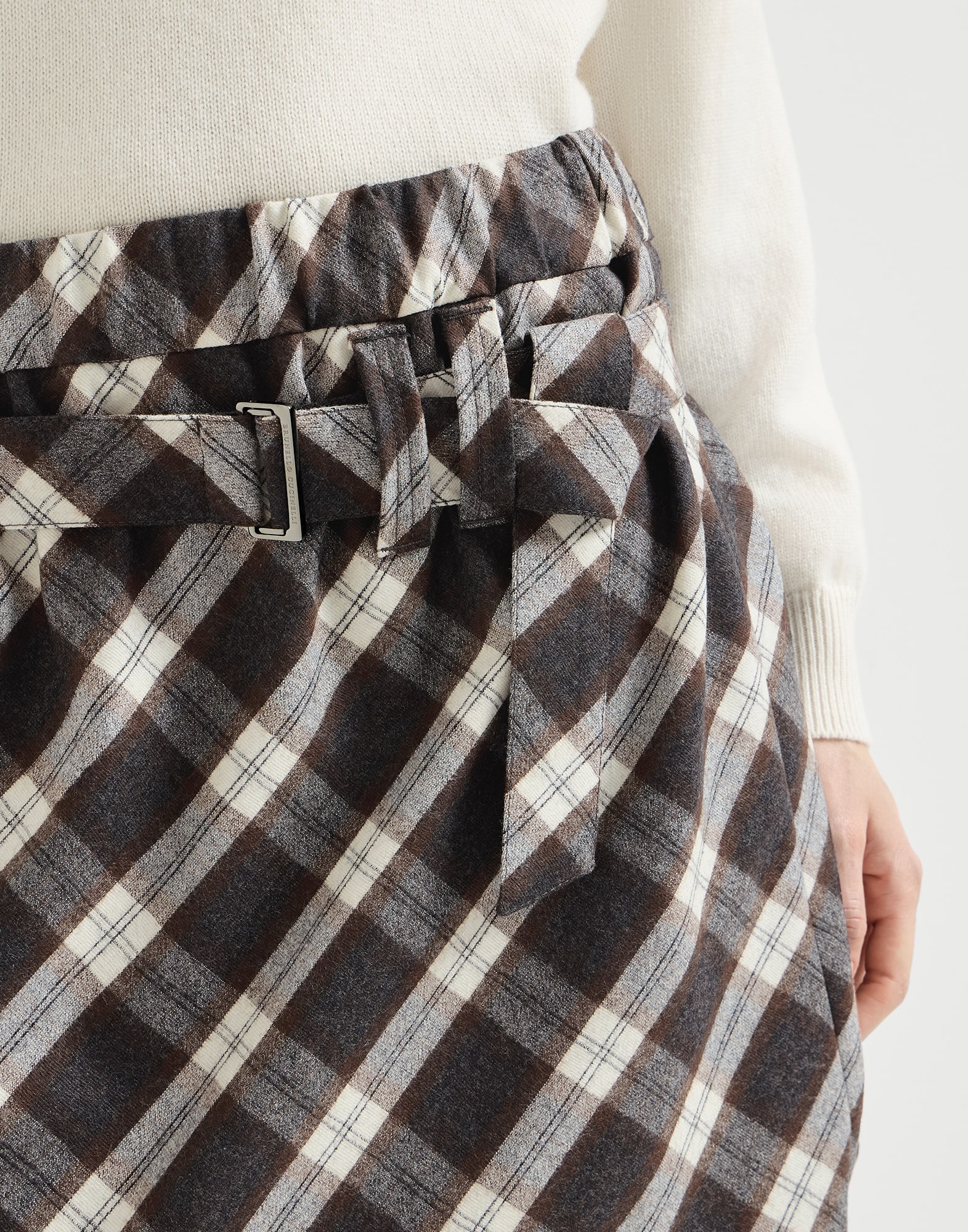 Virgin wool Prince of Wales flannel utility mini skirt