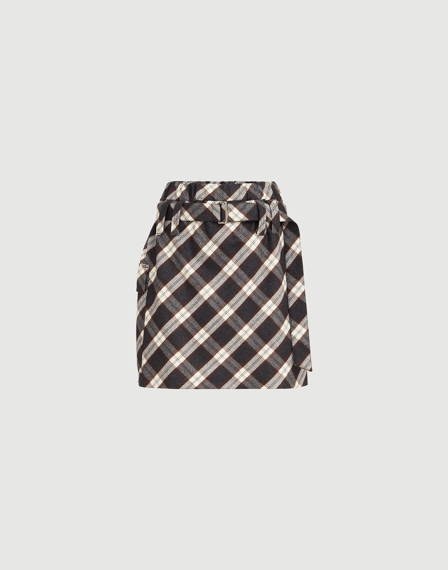 Virgin wool Prince of Wales flannel utility mini skirt
