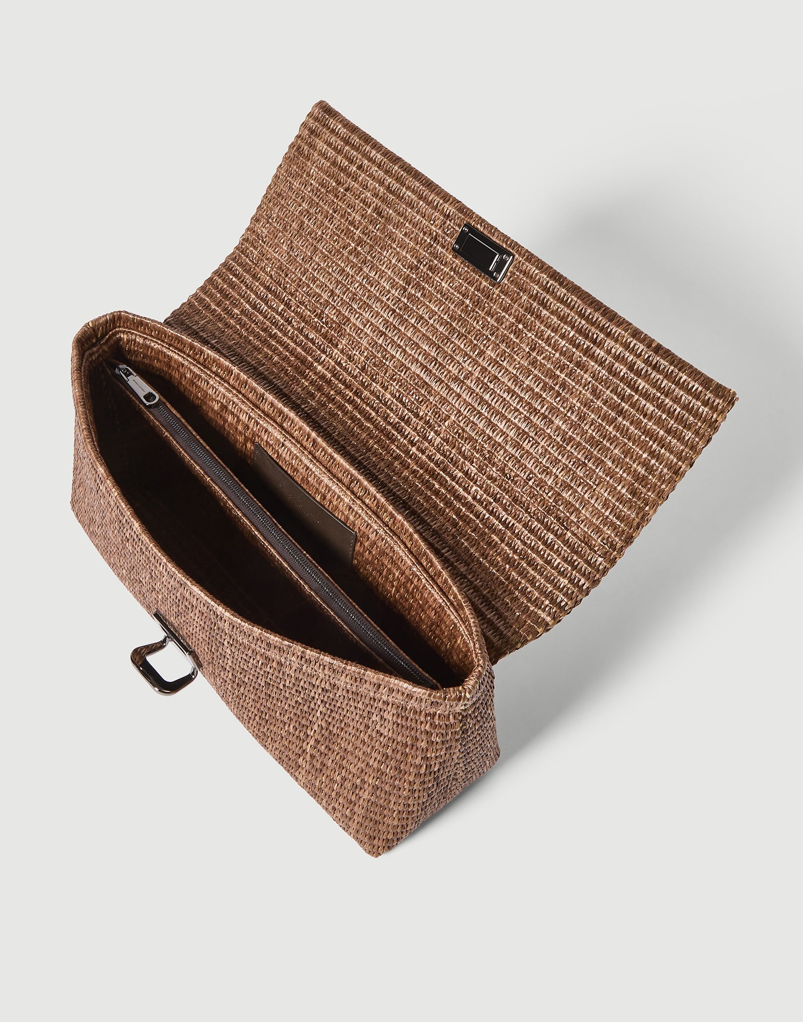 Sartorial clutch bag in techno cotton raffia