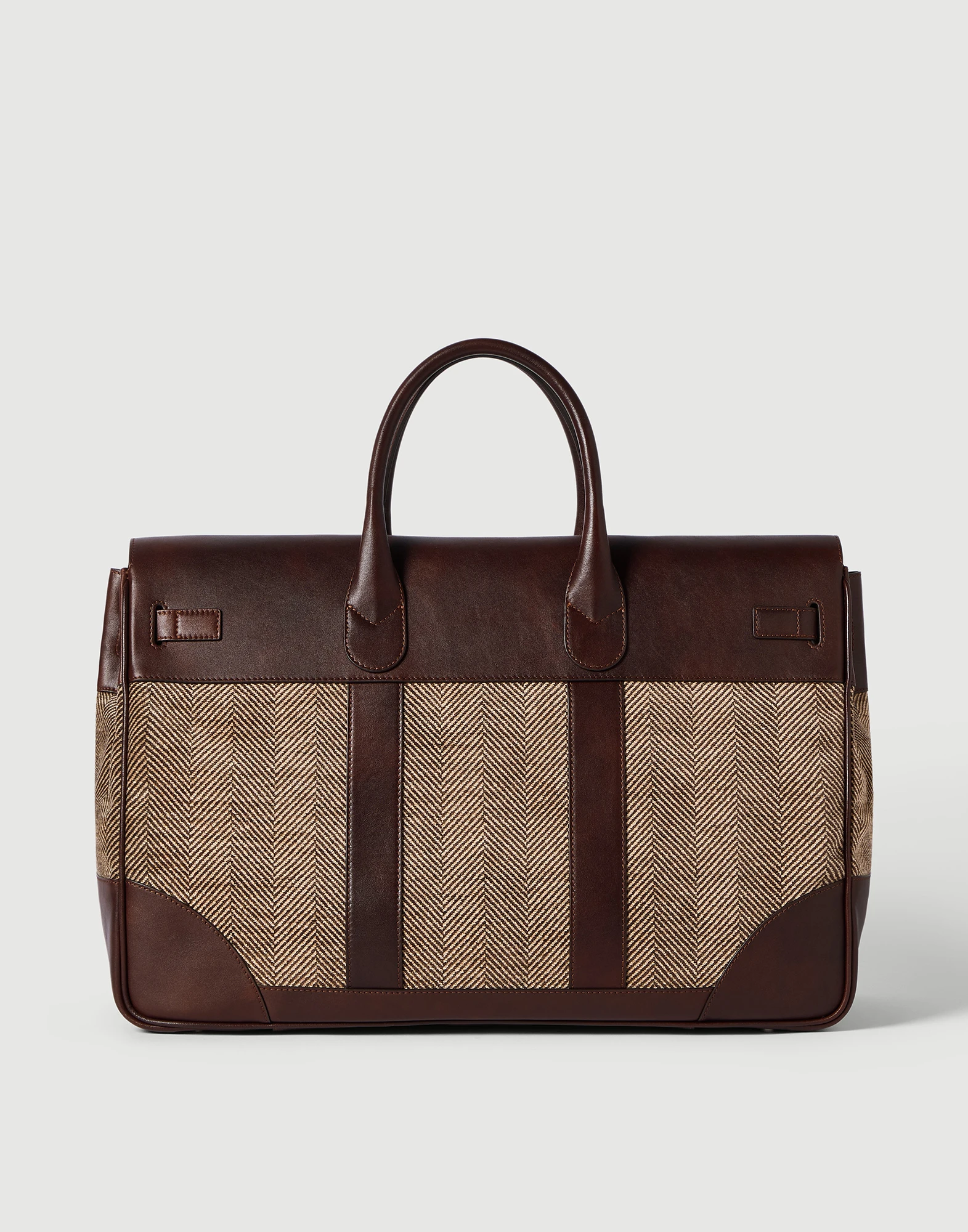 Burnished calfskin and chevron-effect techno fabric country bag