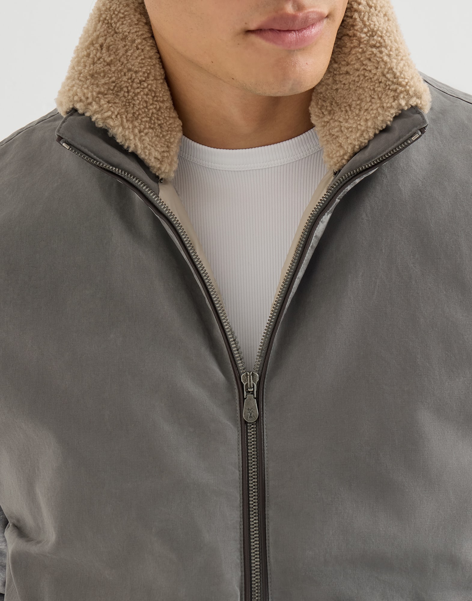 Waxed techno cotton down vest with detachable hood