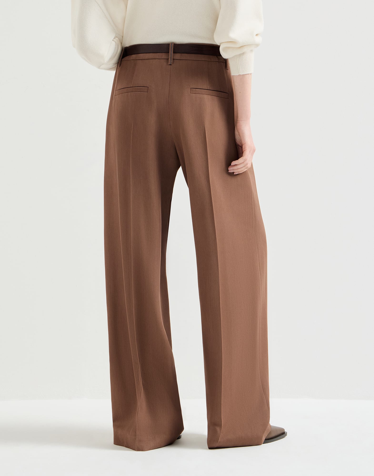 Pantalón Loose Pleated en tricotina de lana virgen y viscosa con Monile