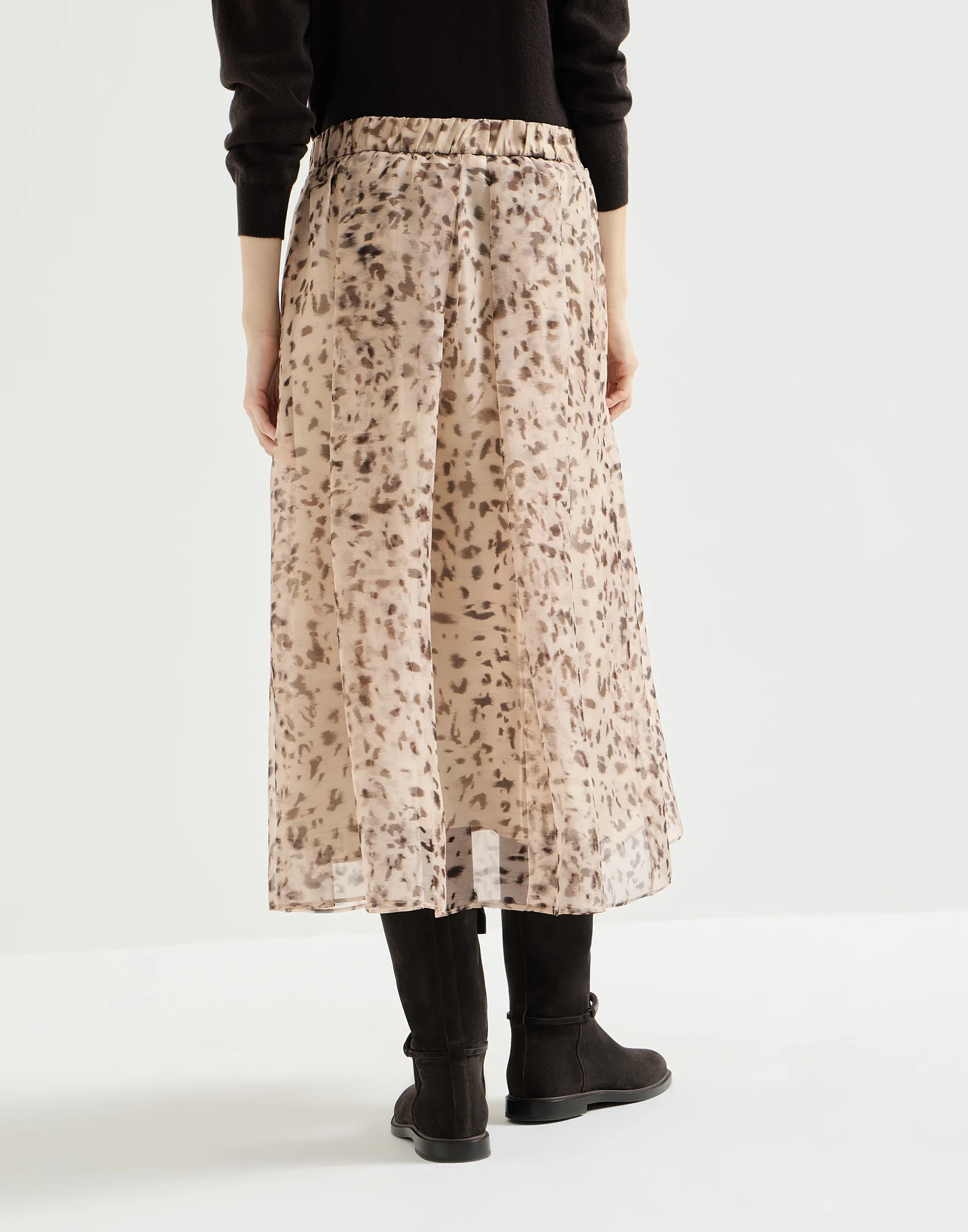 Falda Pleated en organza Lynx Print de seda